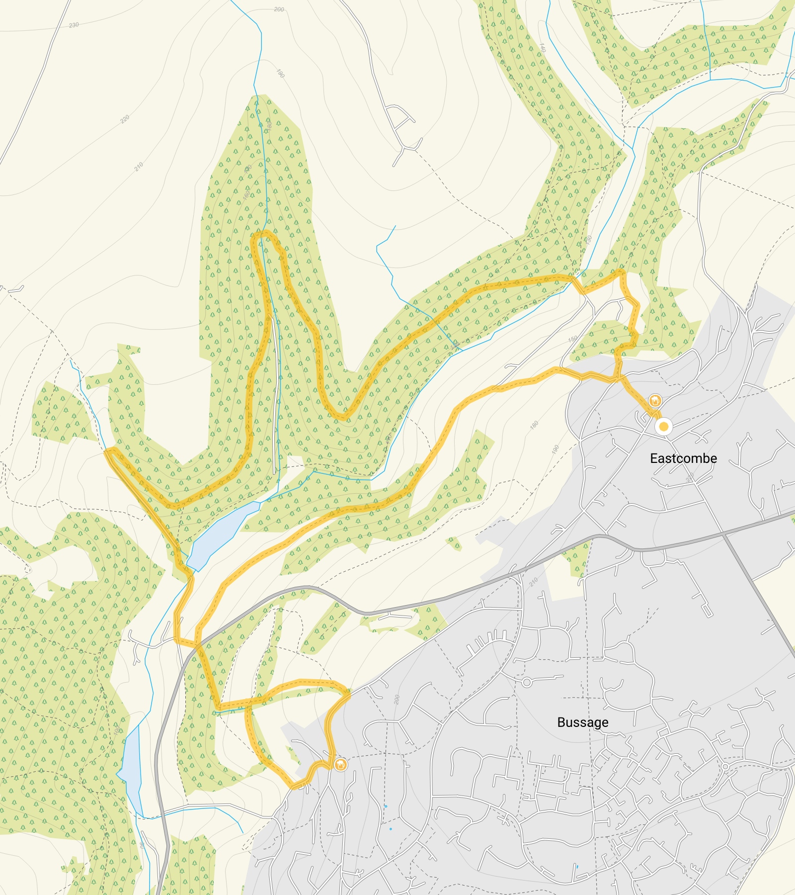 Route map for Toadsmoor Valley Walk 2, a 3.25 mile circular walk in Gloucestershire