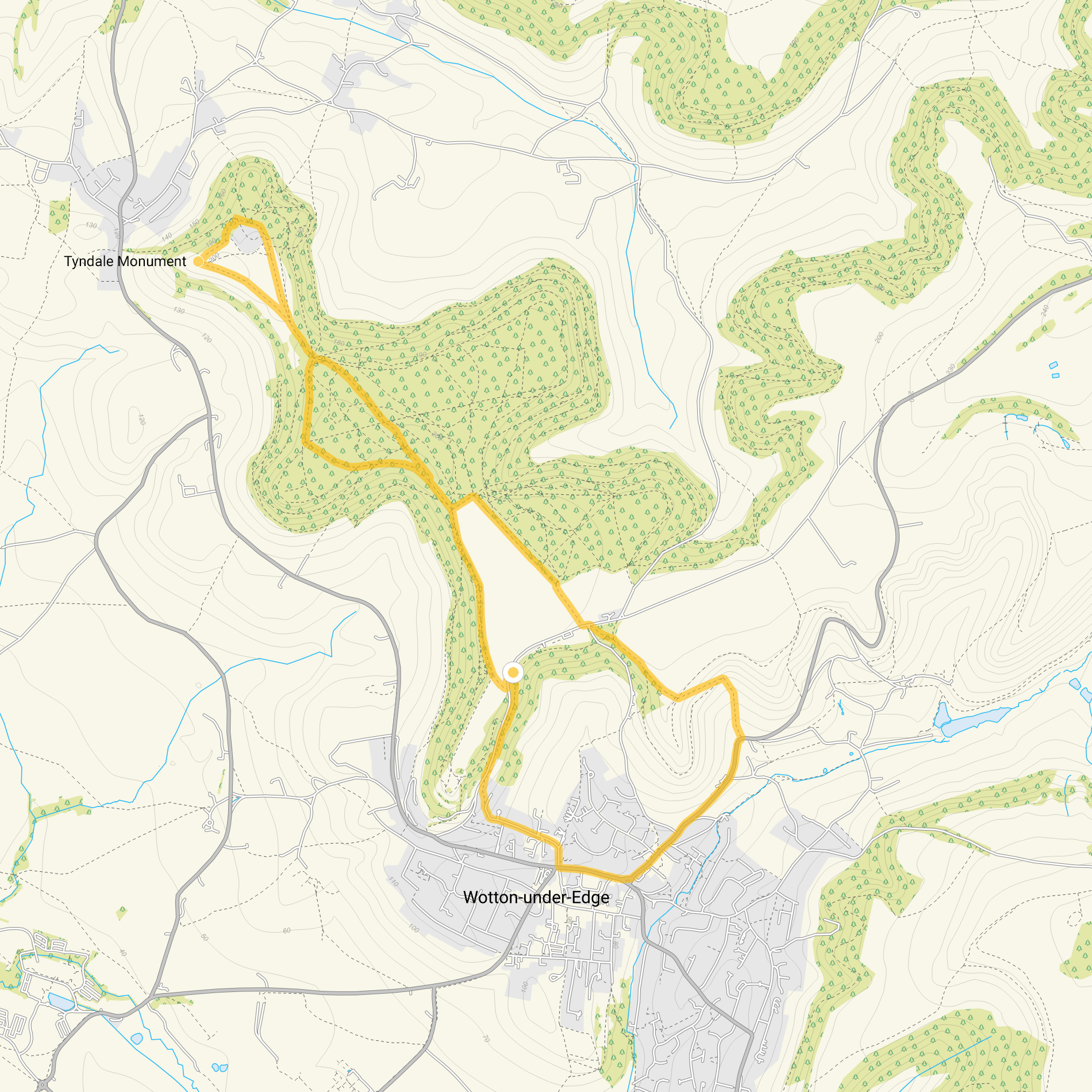 Route map for Wotton-under-Edge Walk 3, a 4.5 mile circular walk in Gloucestershire