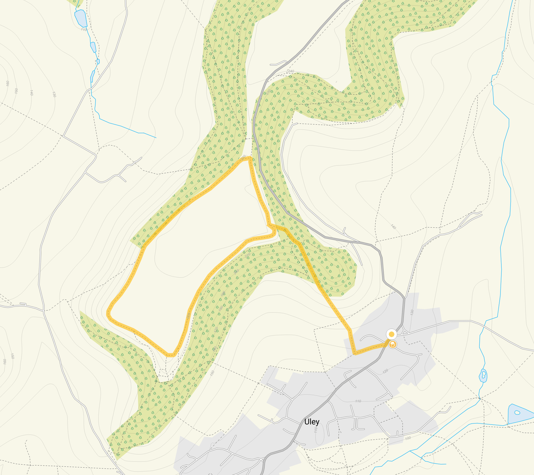 Route map for Uley Walk 1, a 2 mile circular walk in Gloucestershire