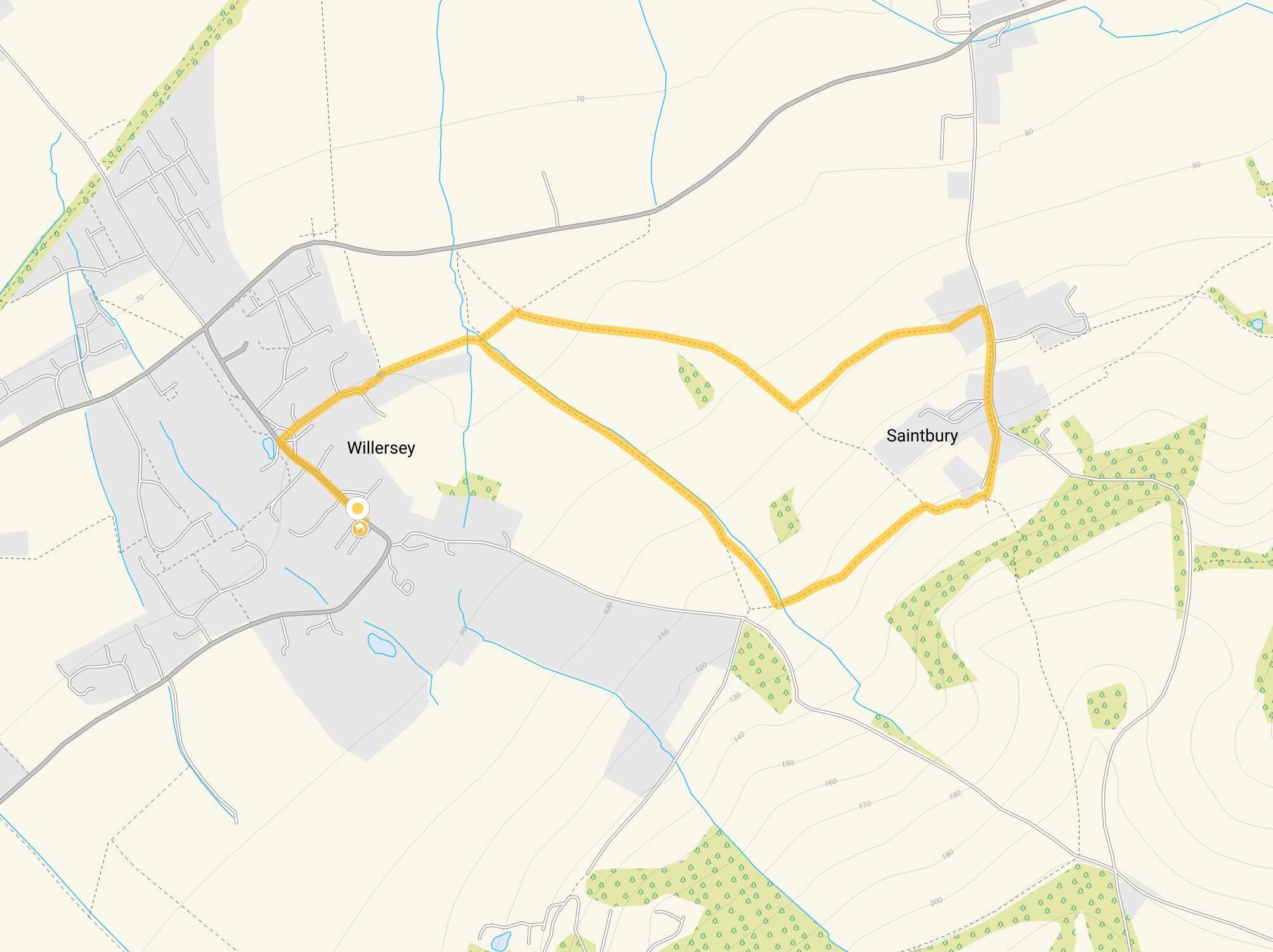 Route map for Willersey Walk, a 2.25 mile circular walk in Gloucestershire