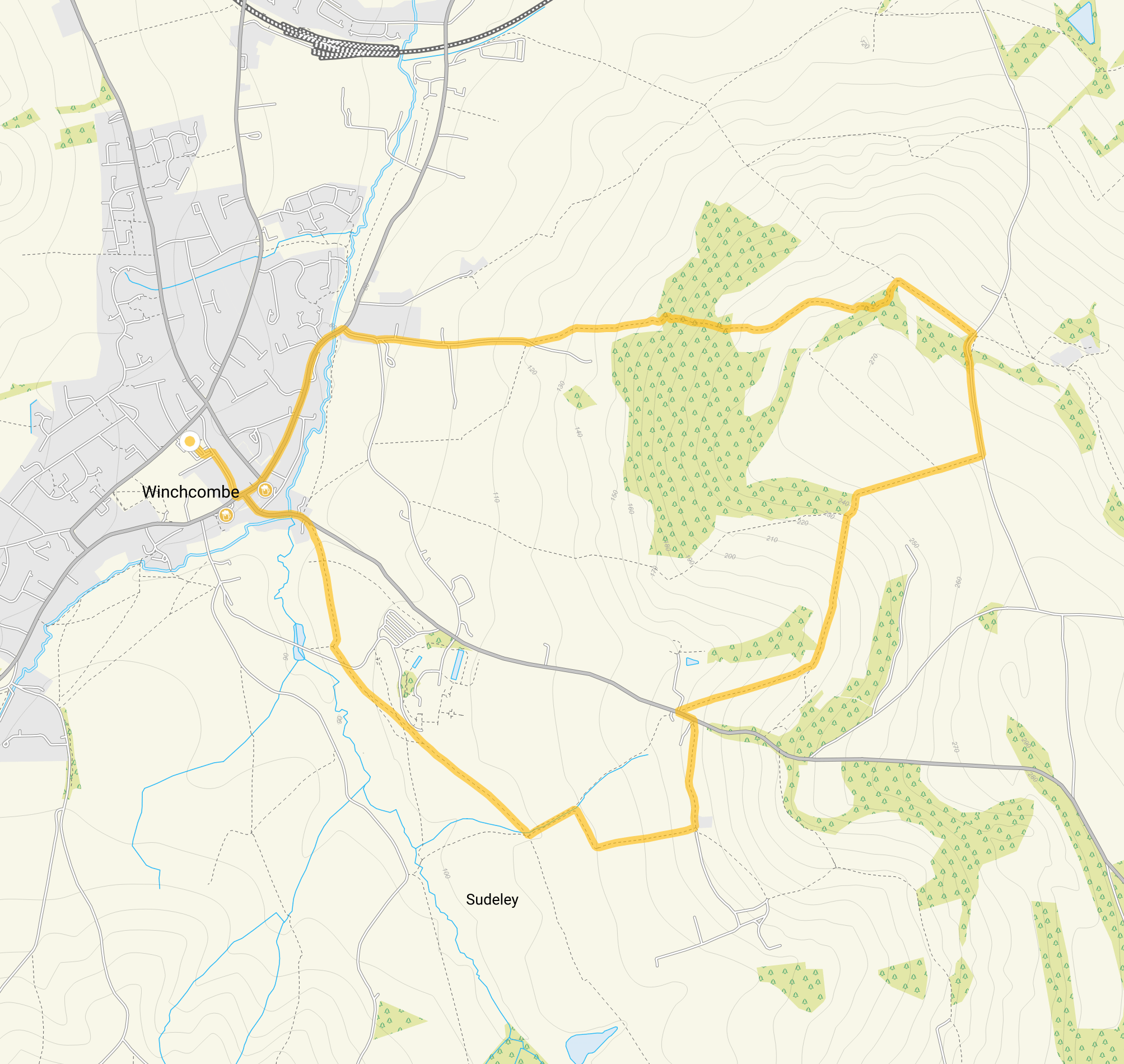 Route map for Winchcombe, a 4.75 mile circular walk in Gloucestershire