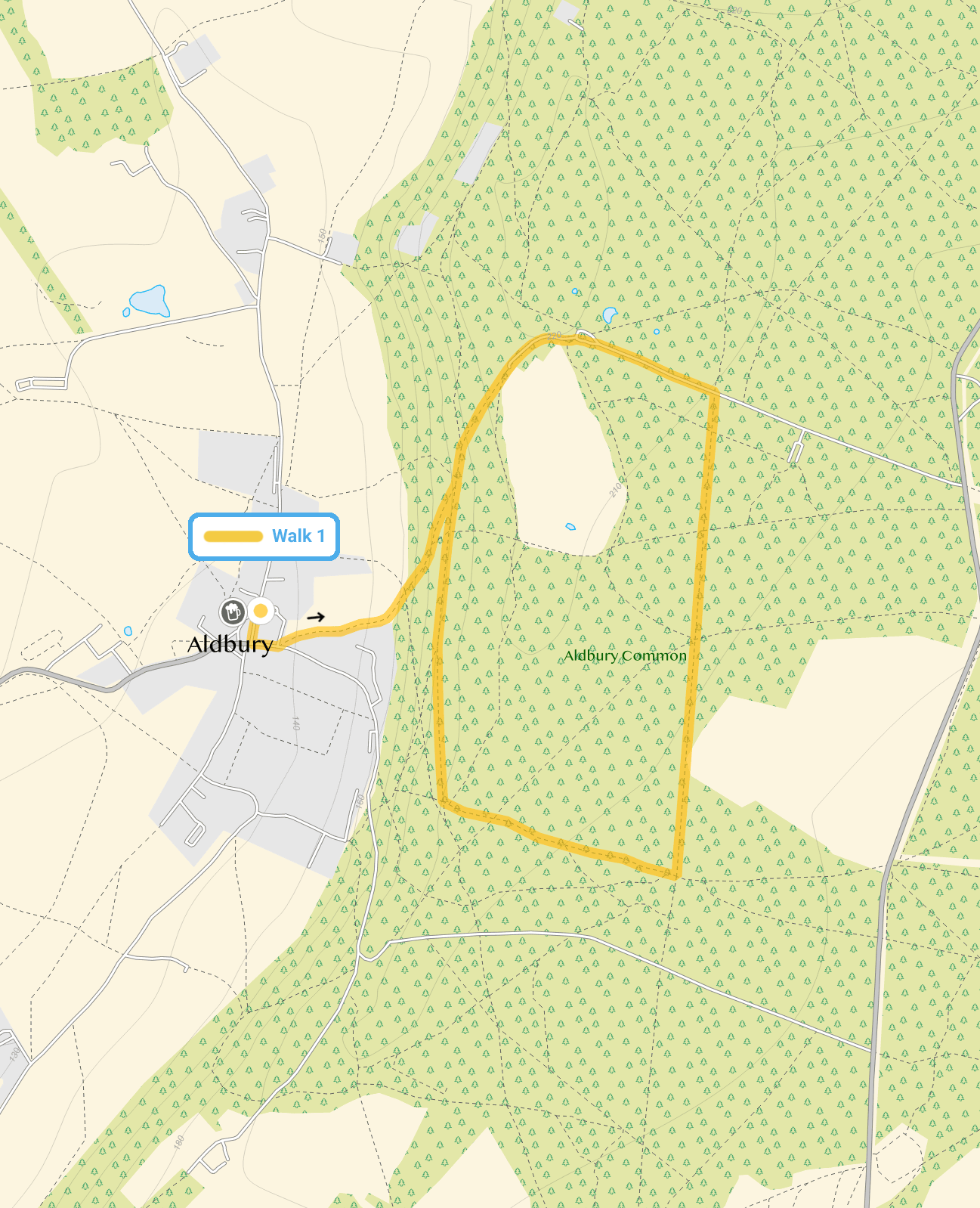 Route map for Walk 1, a 2.5 mile circular walk in Hertfordshire