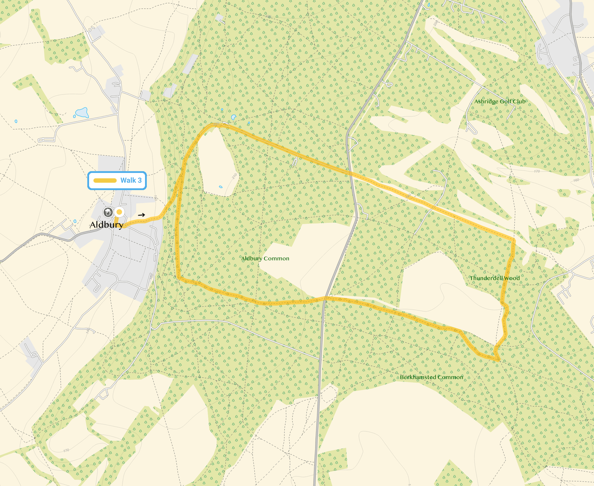Route map for Walk 3, a 4.25 mile circular walk in Hertfordshire