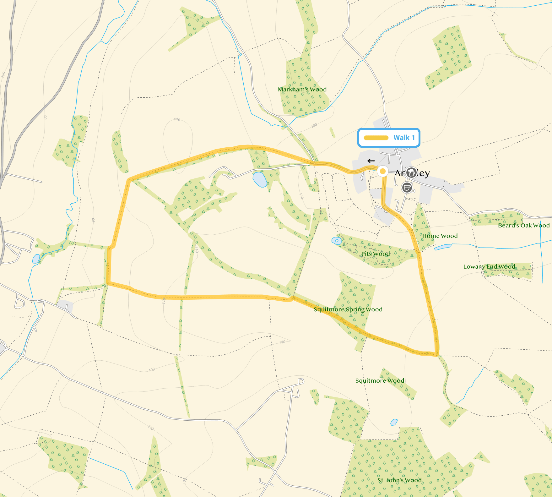 Route map for Ardeley Walk 1, a 2.75 mile circular walk in Hertfordshire