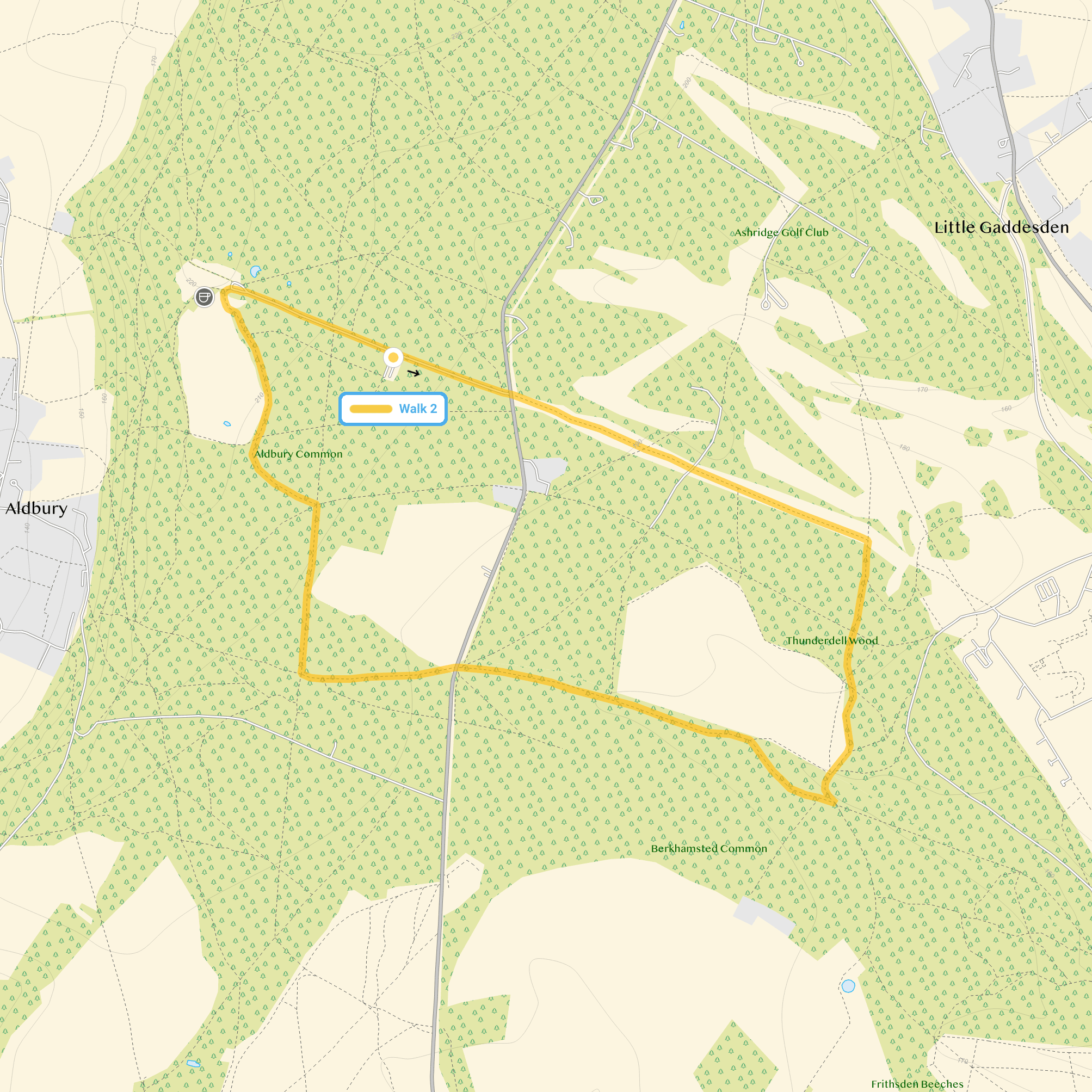 Route map for Ashridge Estate Walk 2, a 3.25 mile circular walk in Hertfordshire