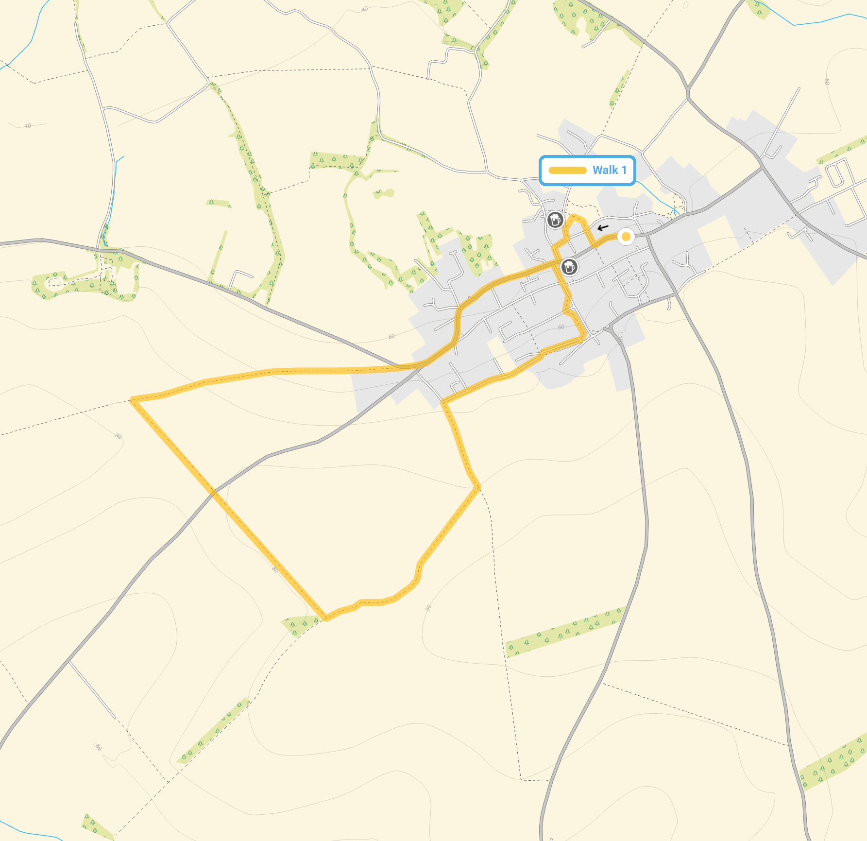 Route map for Ashwell Walk 1, a 2.75 mile circular walk in Hertfordshire