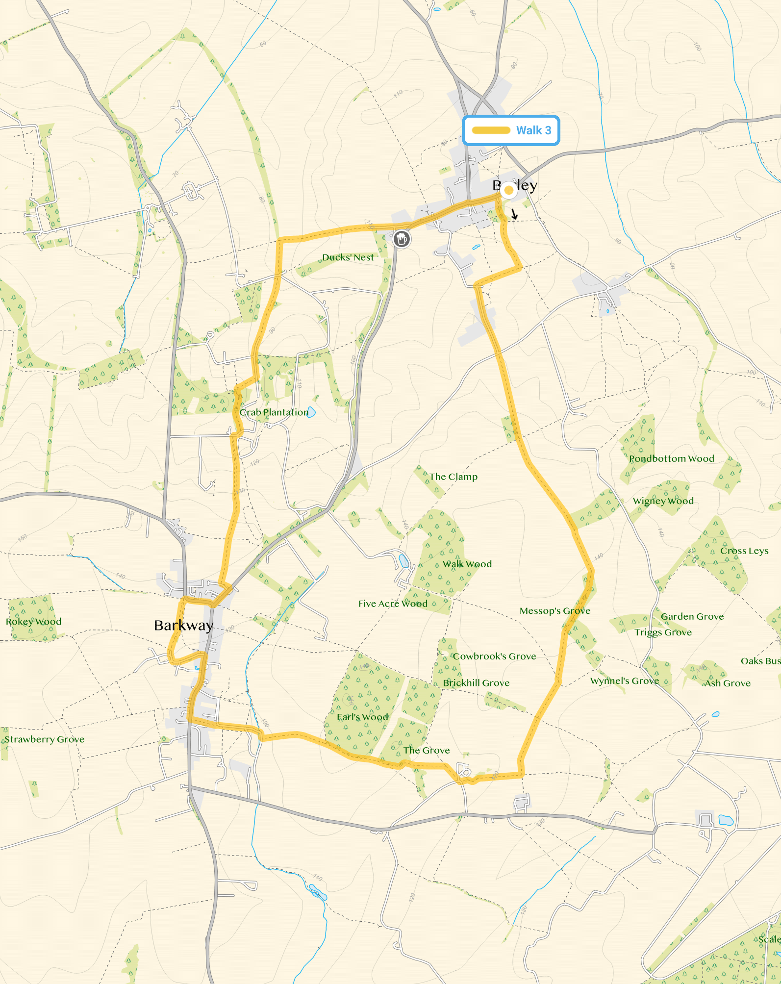 Route map for Barley Walk 2, a 7 mile circular walk in Hertfordshire