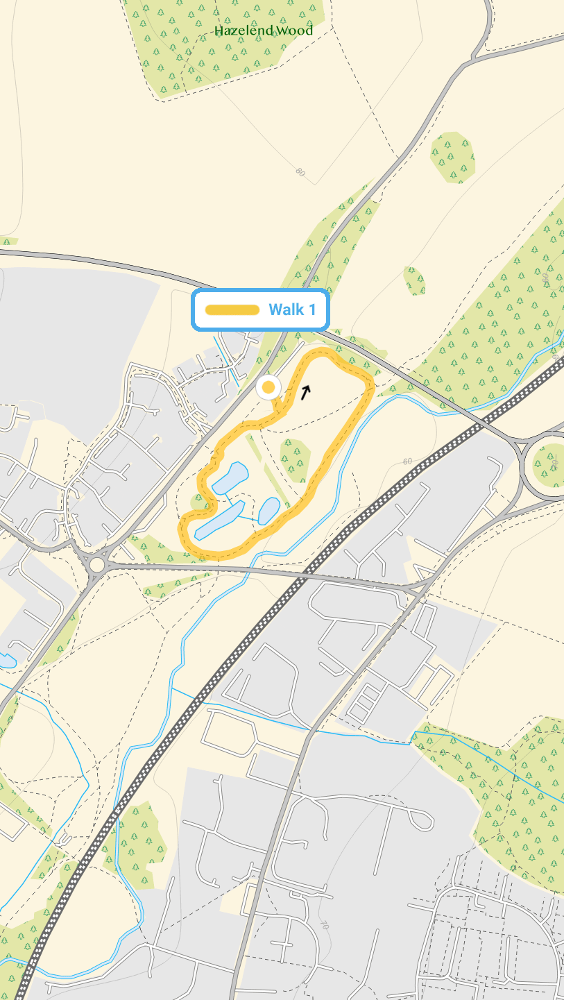 Route map for Bat Willow Hurst Walk 1, a 0.5 mile circular walk in Hertfordshire