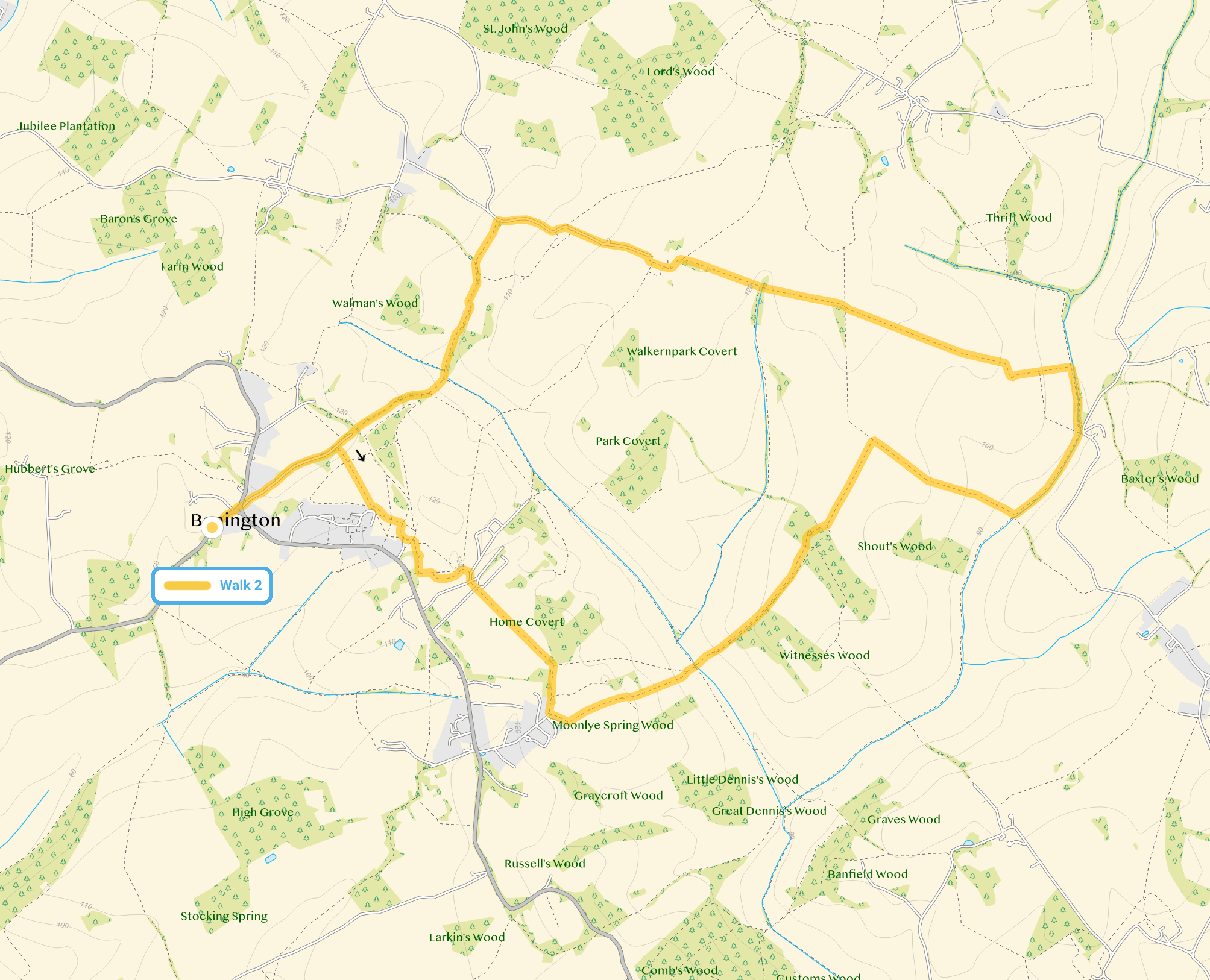 Route map for Benington Walk 2, a 6.25 mile circular walk in Hertfordshire