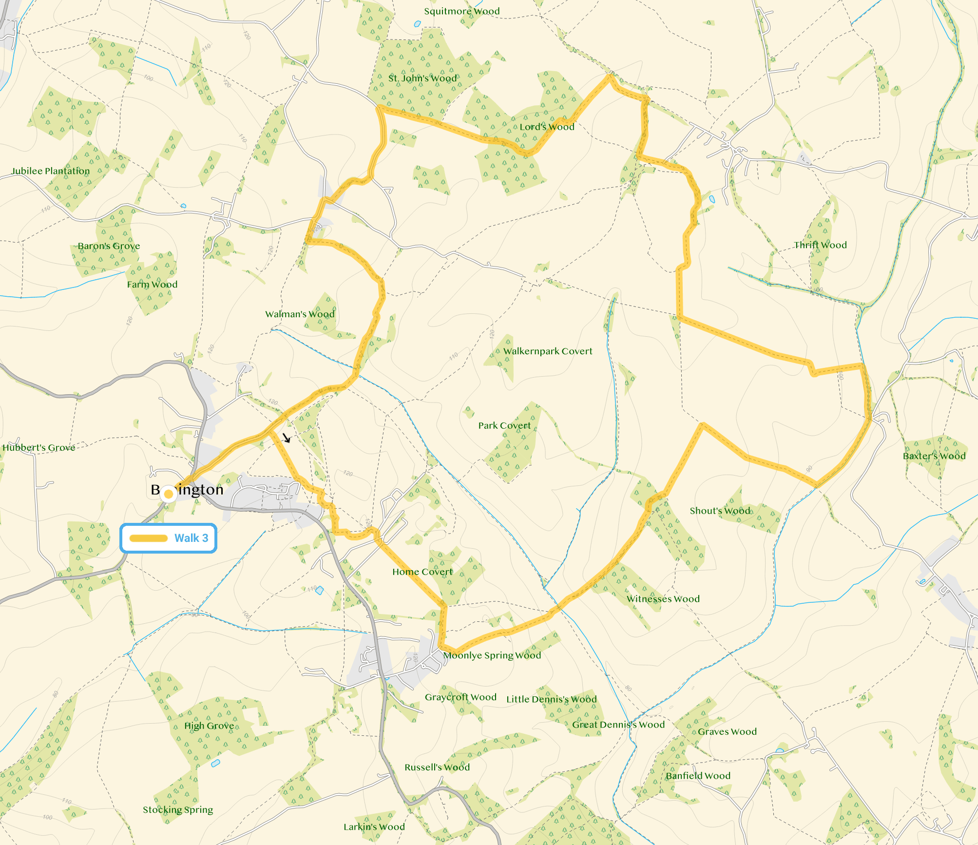 Route map for Benington Walk 3, a 7.75 mile circular walk in Hertfordshire