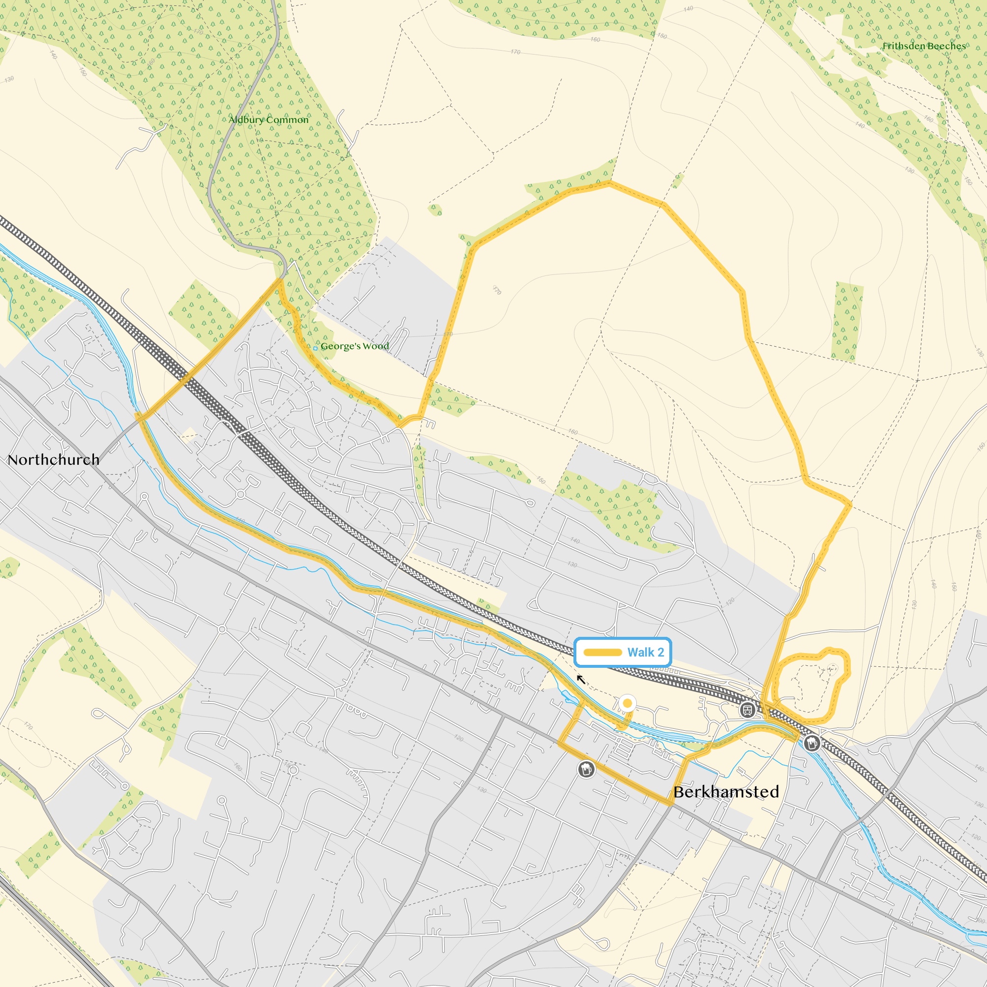 Route map for Berkhamsted Walk 2, a 5.25 mile circular walk in Hertfordshire