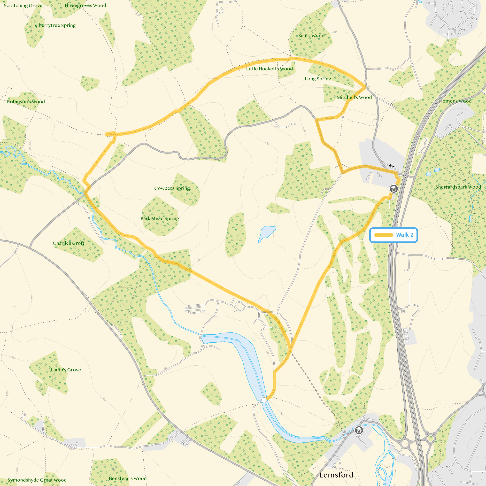 Route map for Exploring Brocket Hall Circular Walk, a 4.25 mile circular walk in Hertfordshire
