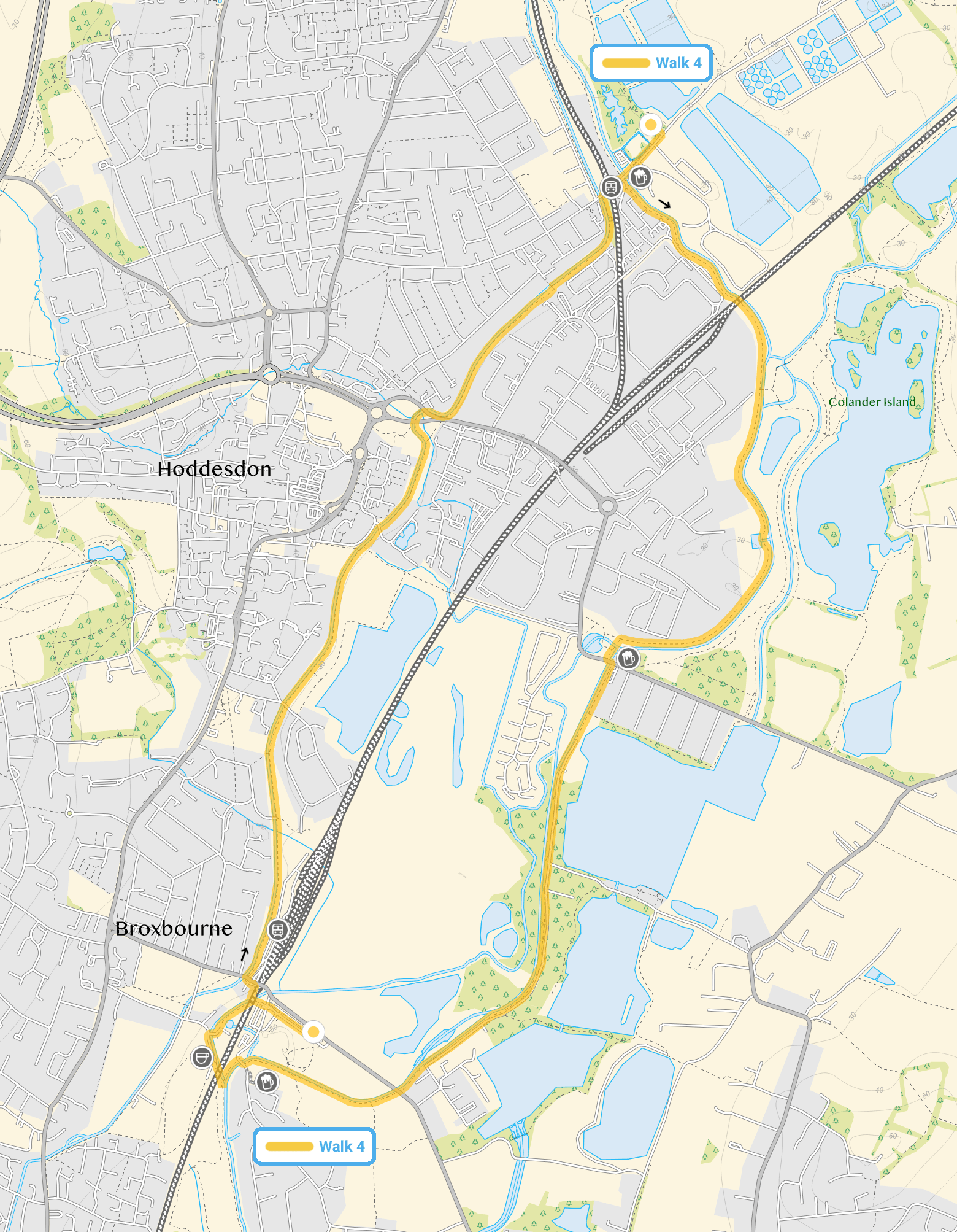 Route map for Rye House Walk 4, a 6 mile circular walk in Hertfordshire