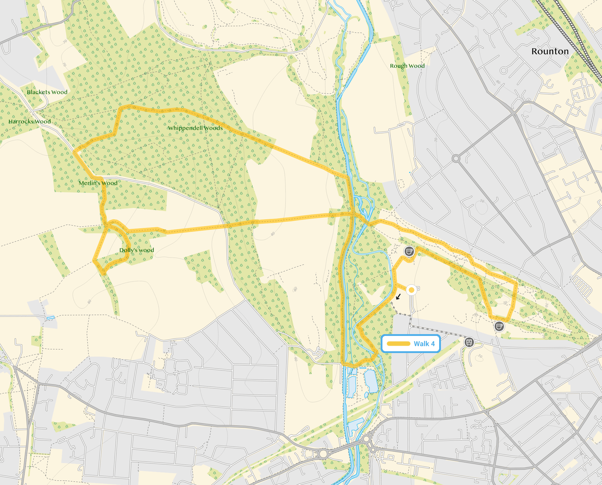 Route map for Cassiobury Park Walk 4, a 5.5 mile circular walk in Hertfordshire