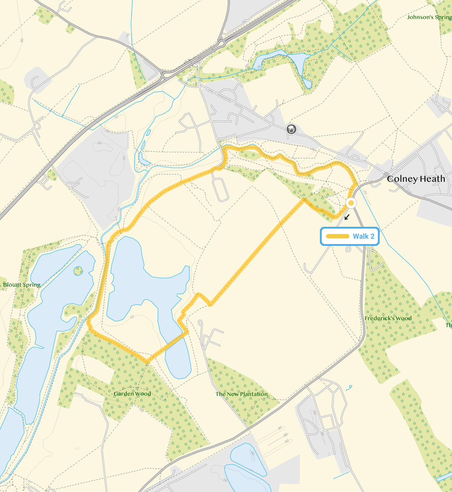 Route map for Colney Heath Walk 2, a 2.5 mile circular walk in Hertfordshire