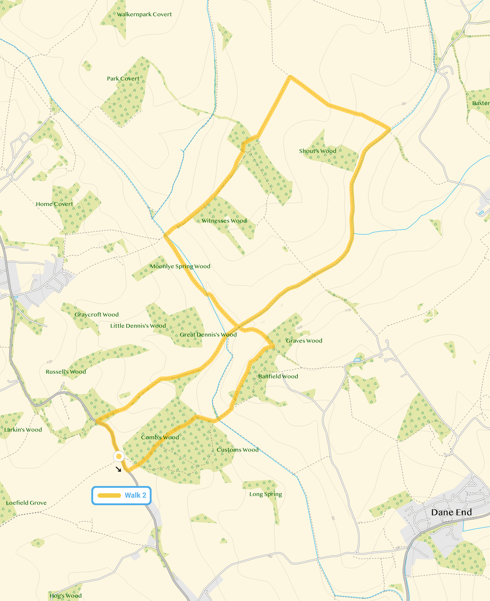 Route map for Comb's Wood Walk 2, a 4.5 mile circular walk in Hertfordshire