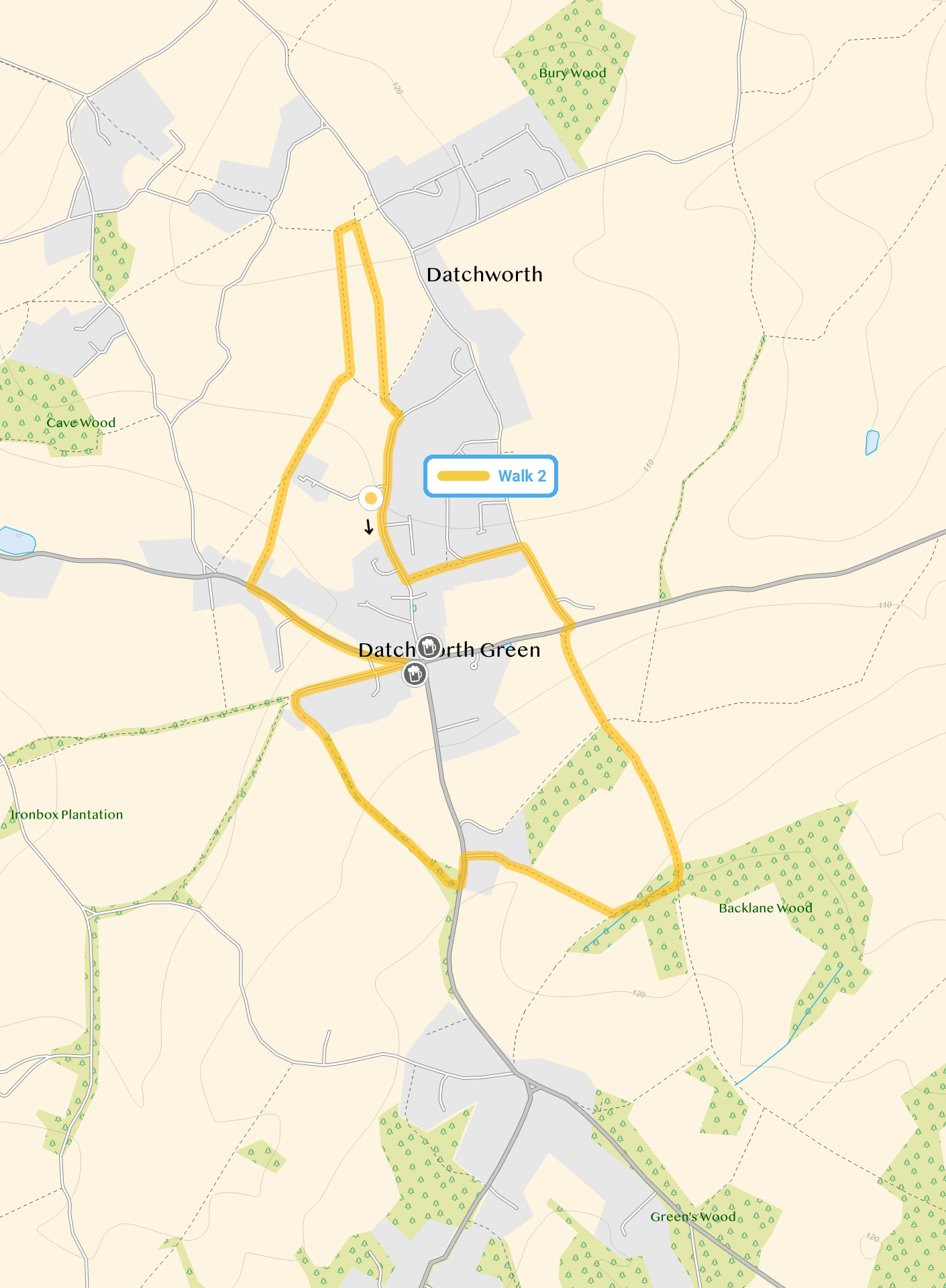 Route map for Datchworth Green Walk 2, a 3 mile circular walk in Hertfordshire