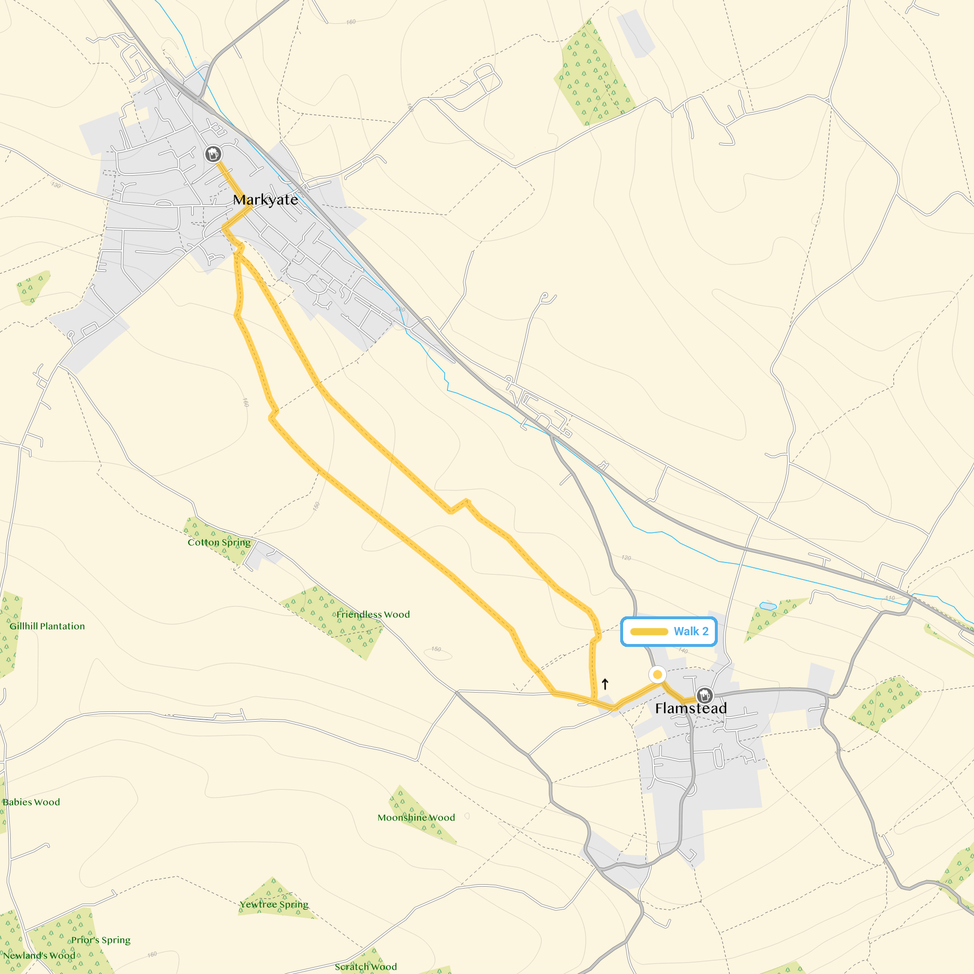 Route map for Flamstead Walk 2, a 3.75 mile circular walk in Hertfordshire