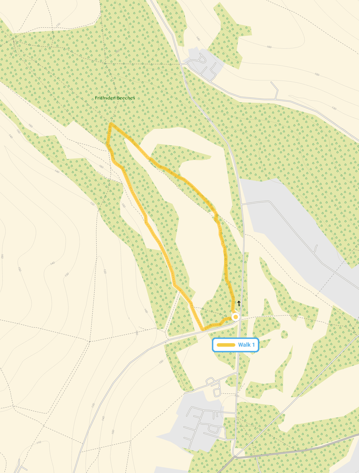Route map for Frithsden Beeches Walk 1, a 1.25 mile circular walk in Hertfordshire