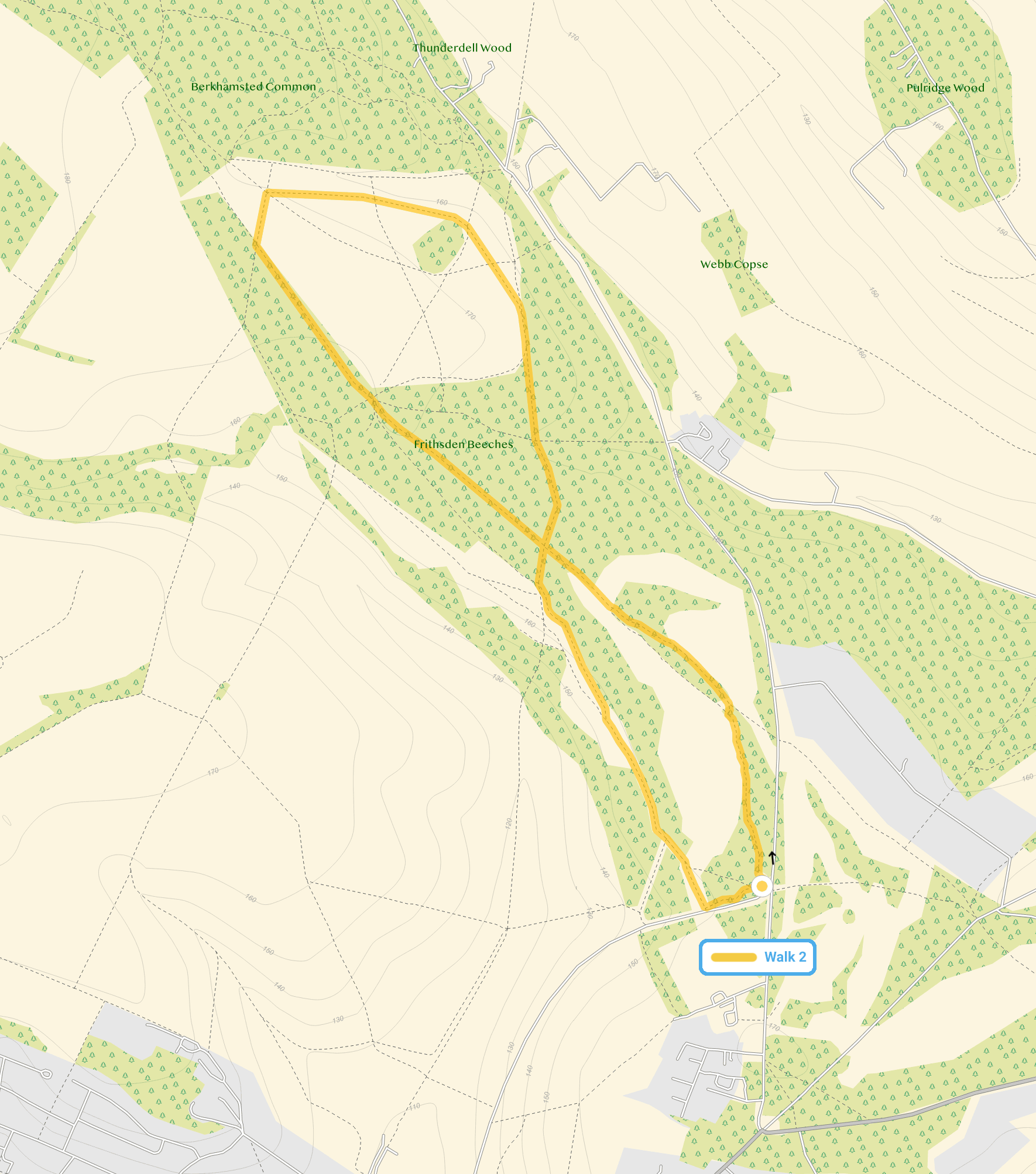 Route map for Frithsden Beeches Walk 2, a 3 mile circular walk in Hertfordshire