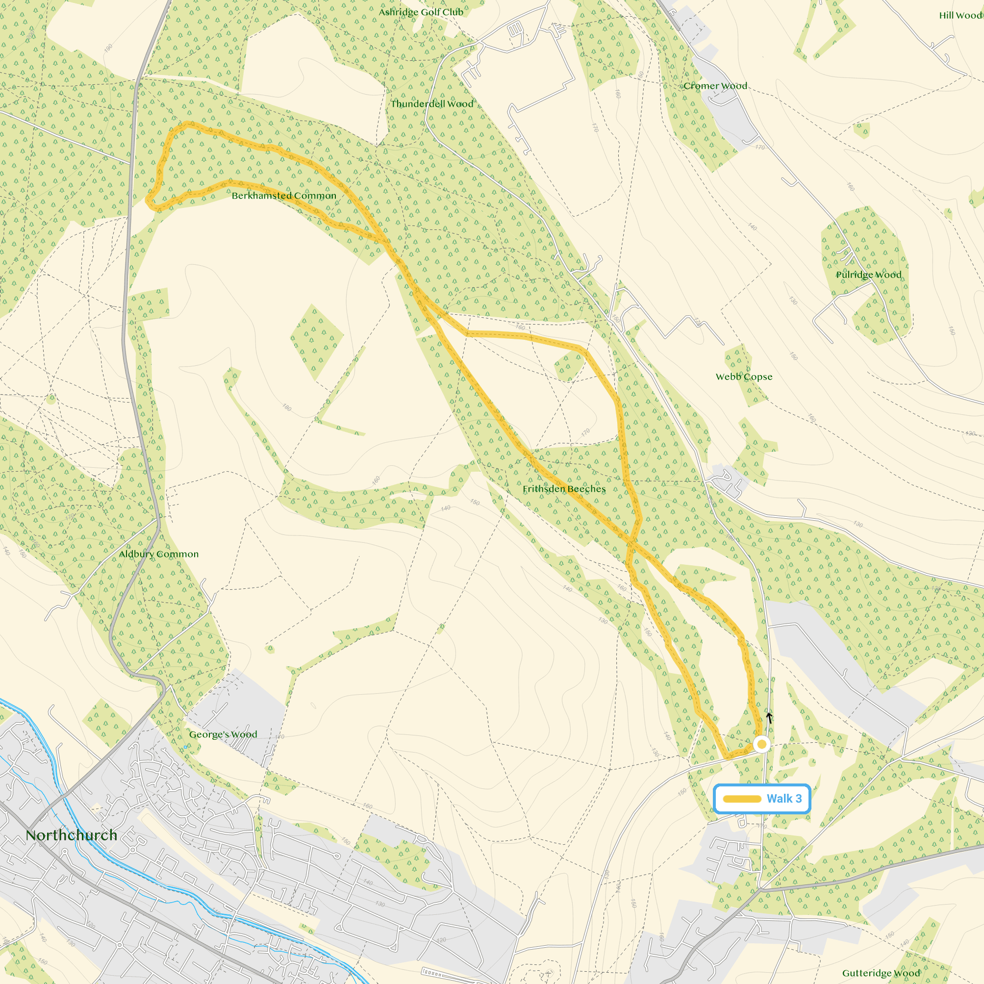 Route map for Frithsden Beeches Walk 3, a 5.5 mile circular walk in Hertfordshire