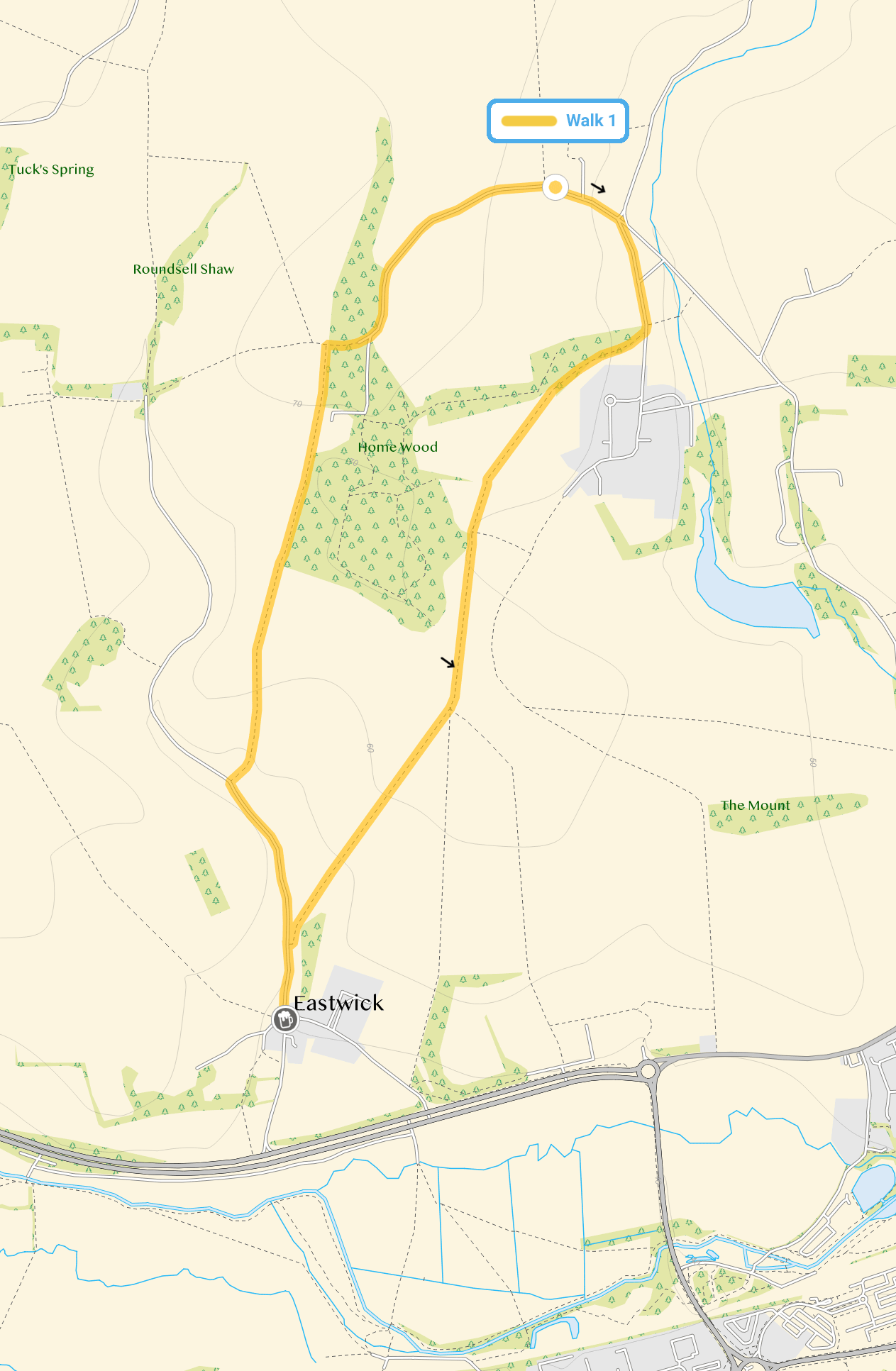 Route map for Gilston Park Walk 1, a 2.75 mile circular walk in Hertfordshire