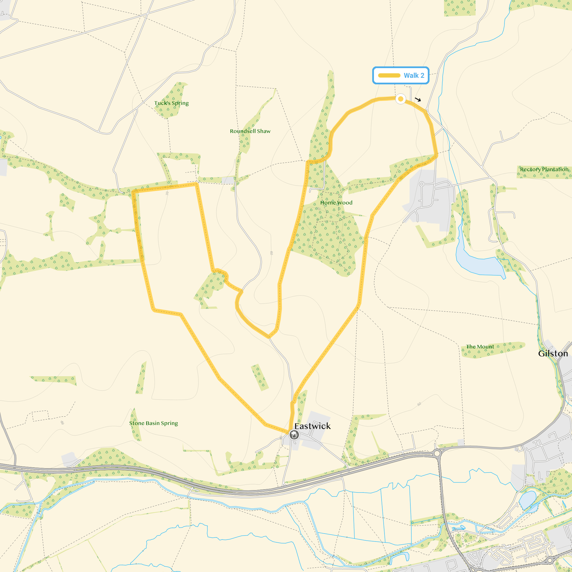 Route map for Gilston Park Walk 2, a 4 mile circular walk in Hertfordshire
