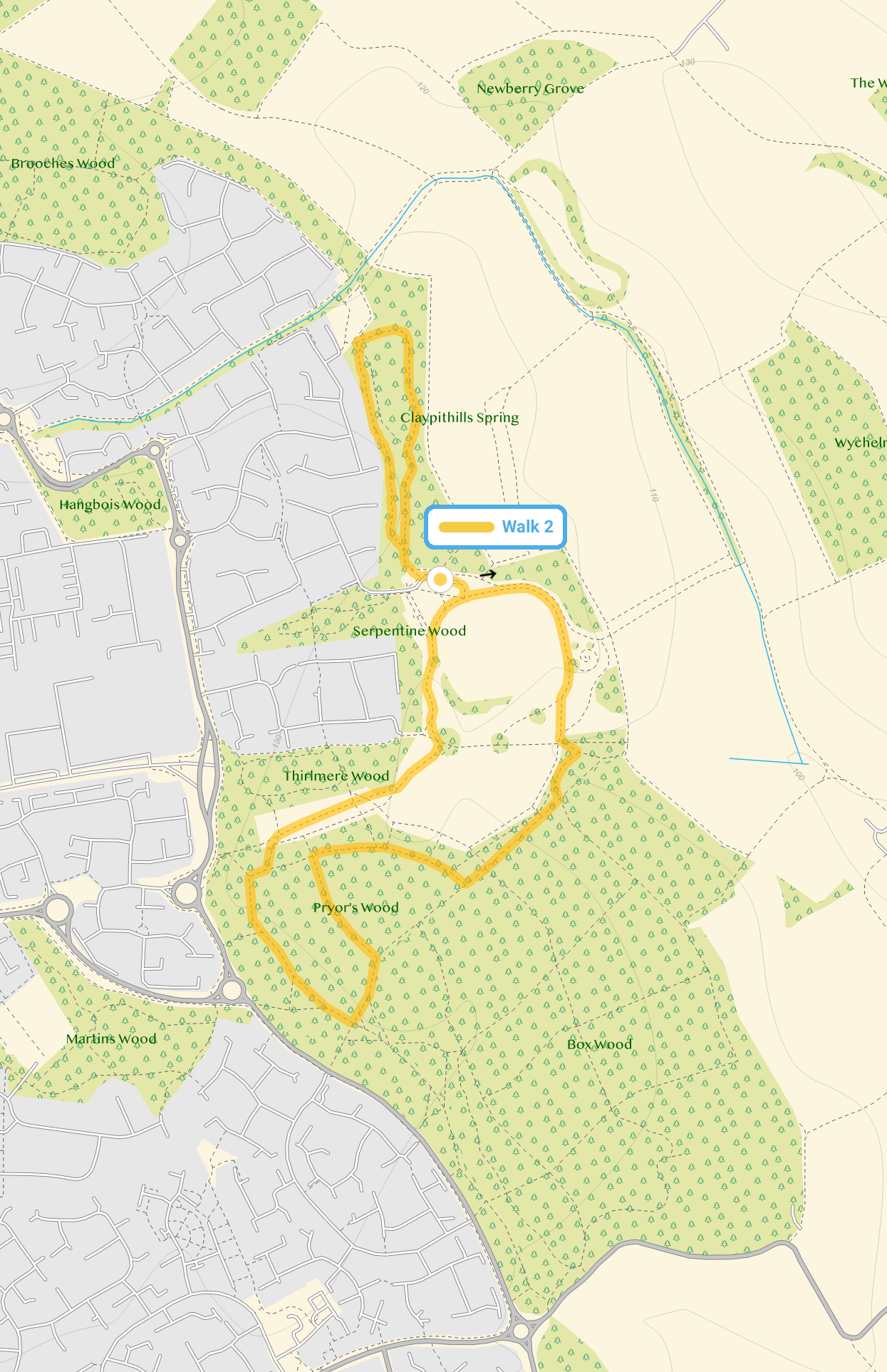 Route map for Great Ashby Park Walk 2, a 2 mile circular walk in Hertfordshire