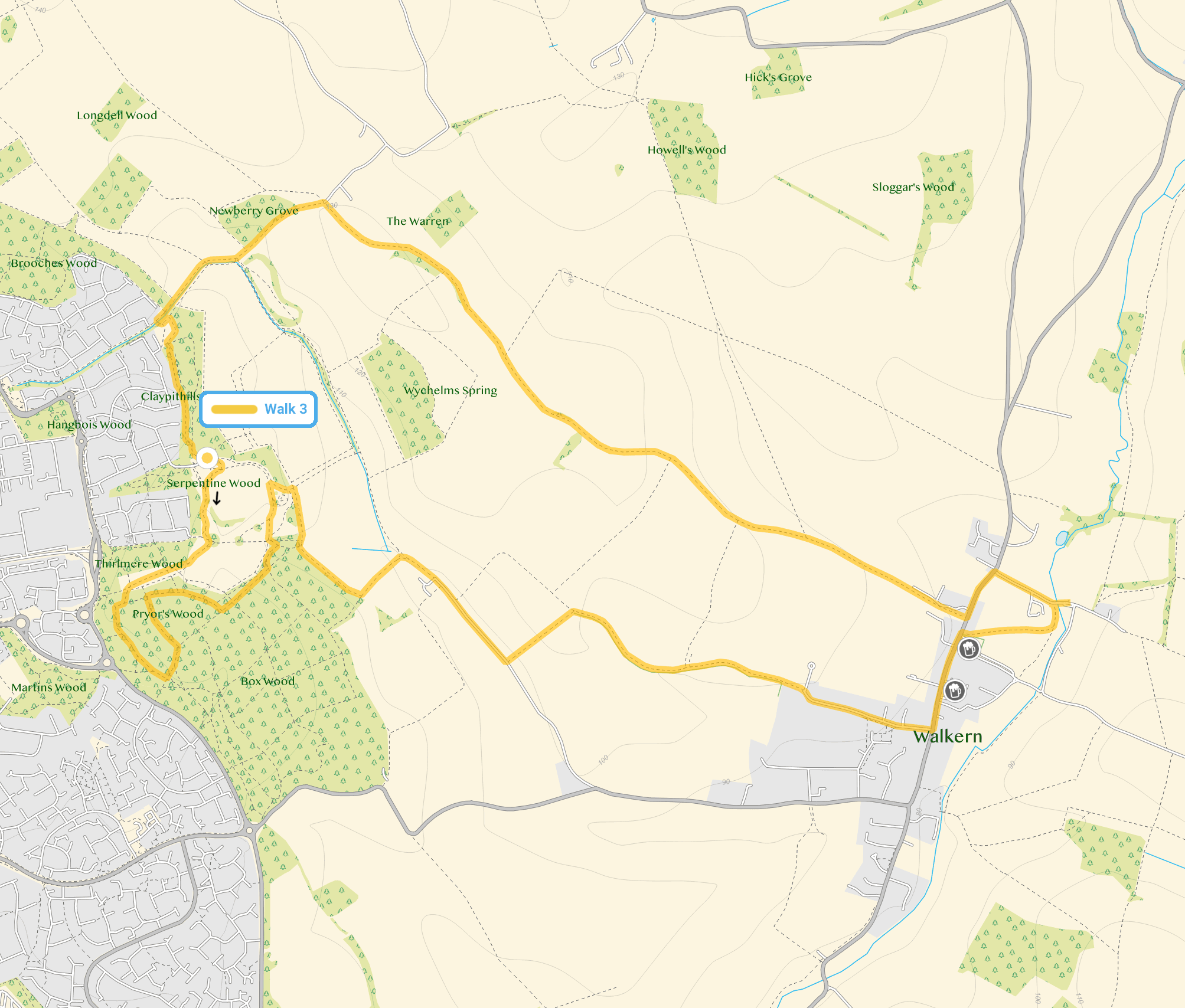 Route map for Great Ashby Park Walk 3, a 5.5 mile circular walk in Hertfordshire
