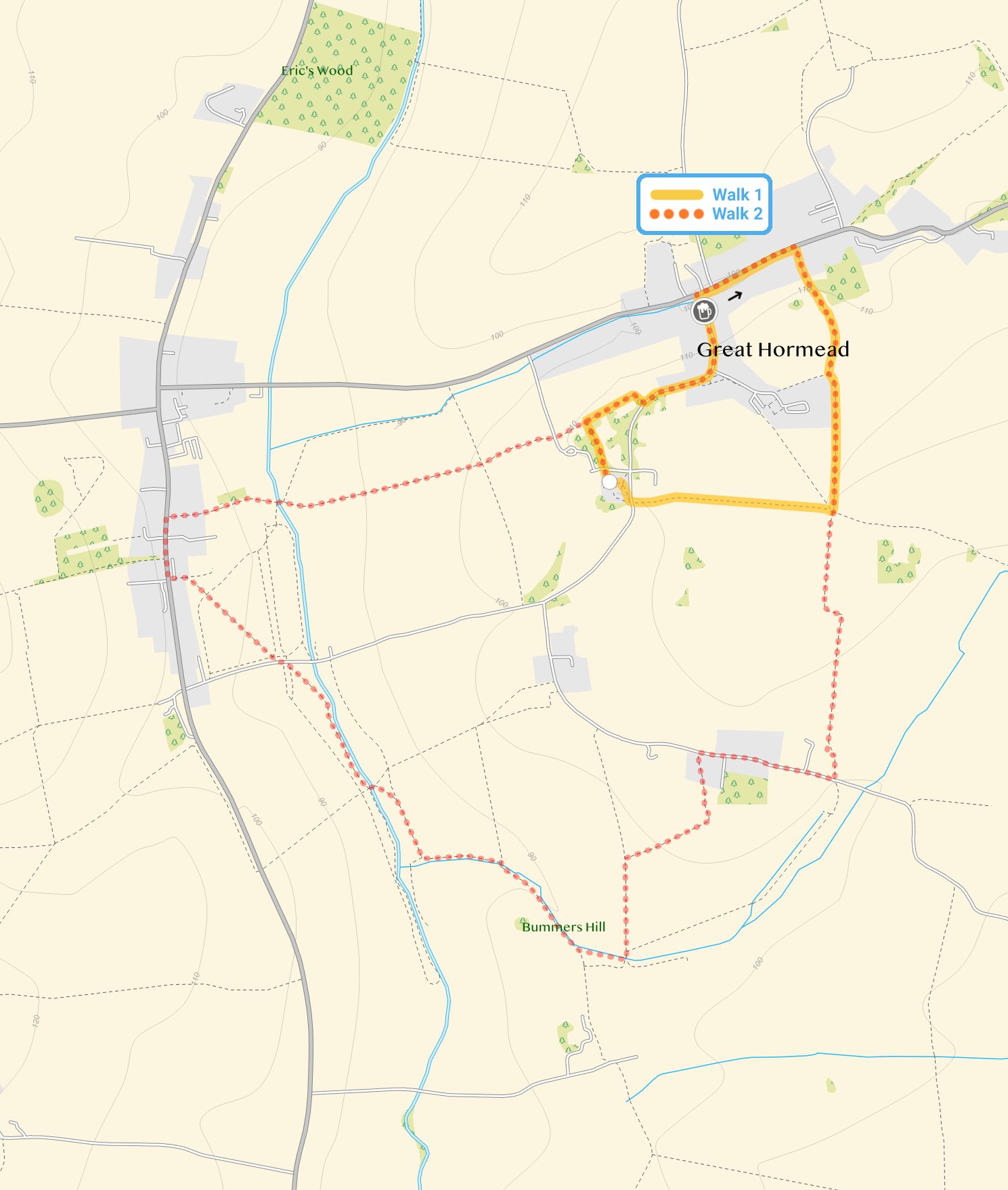 Route map for Great Hormead Walk 1, a 1.25 mile circular walk in Hertfordshire