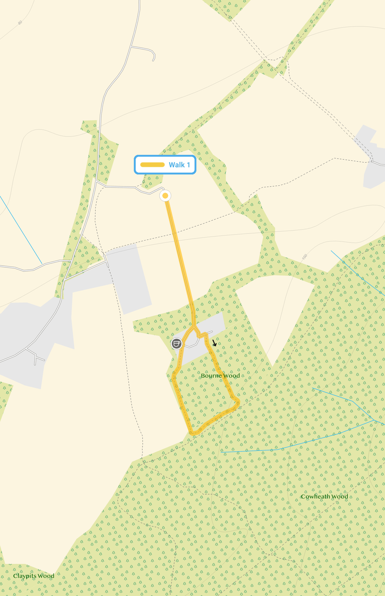 Route map for Celtic Harmony Camp Walk, a 0.75 mile circular walk in Hertfordshire