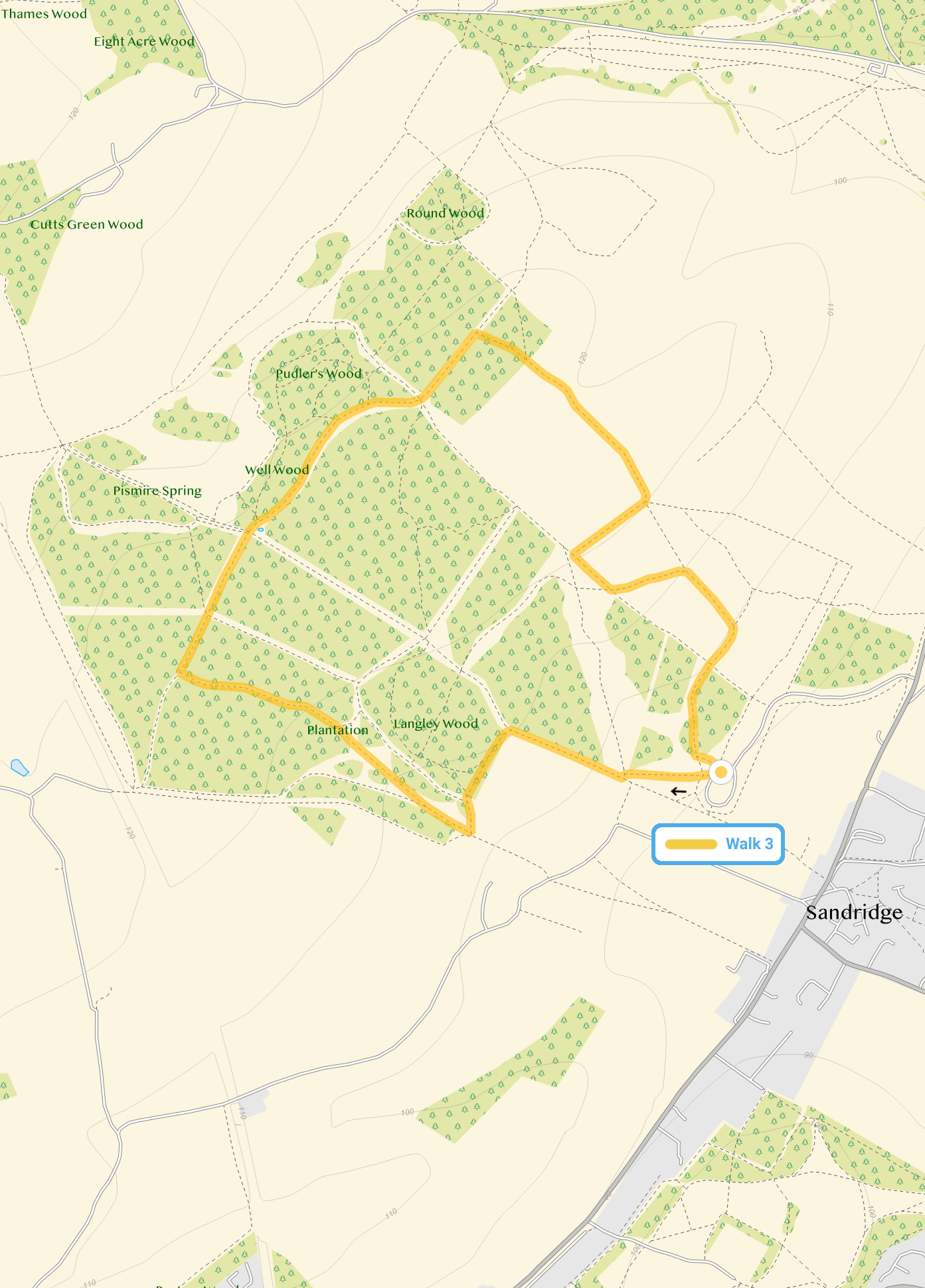 Route map for Heartwood Forest Walk 3, a 2.75 mile circular walk in Hertfordshire
