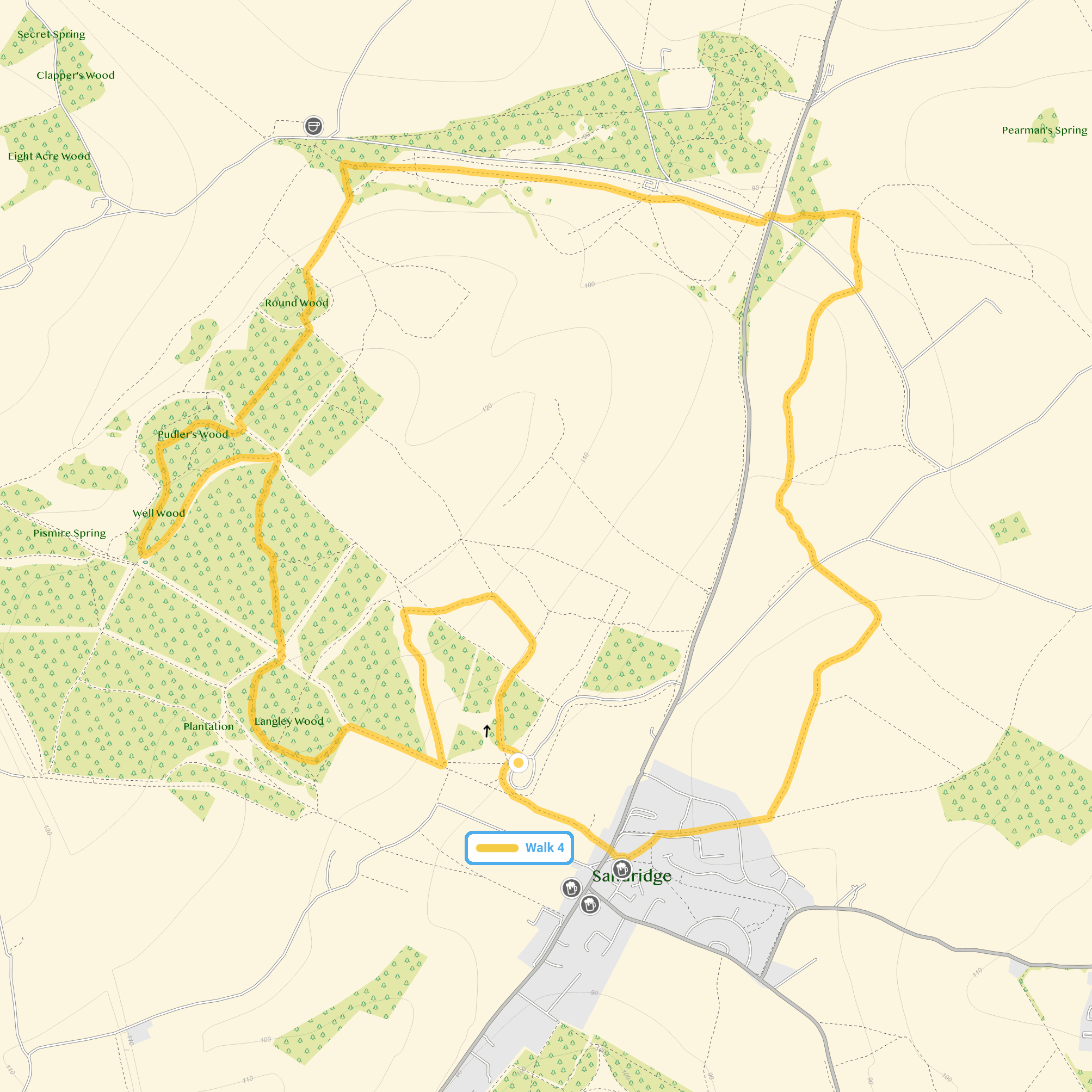 Route map for Heartwood Forest Walk 4, a 6 mile circular walk in Hertfordshire