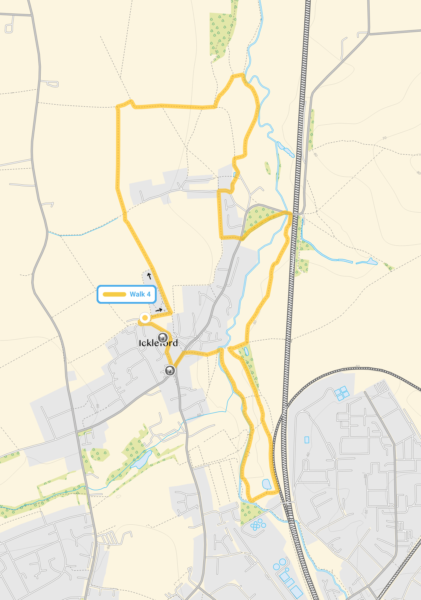 Route map for Ickleford Walk 4, a 4 mile circular walk in Hertfordshire