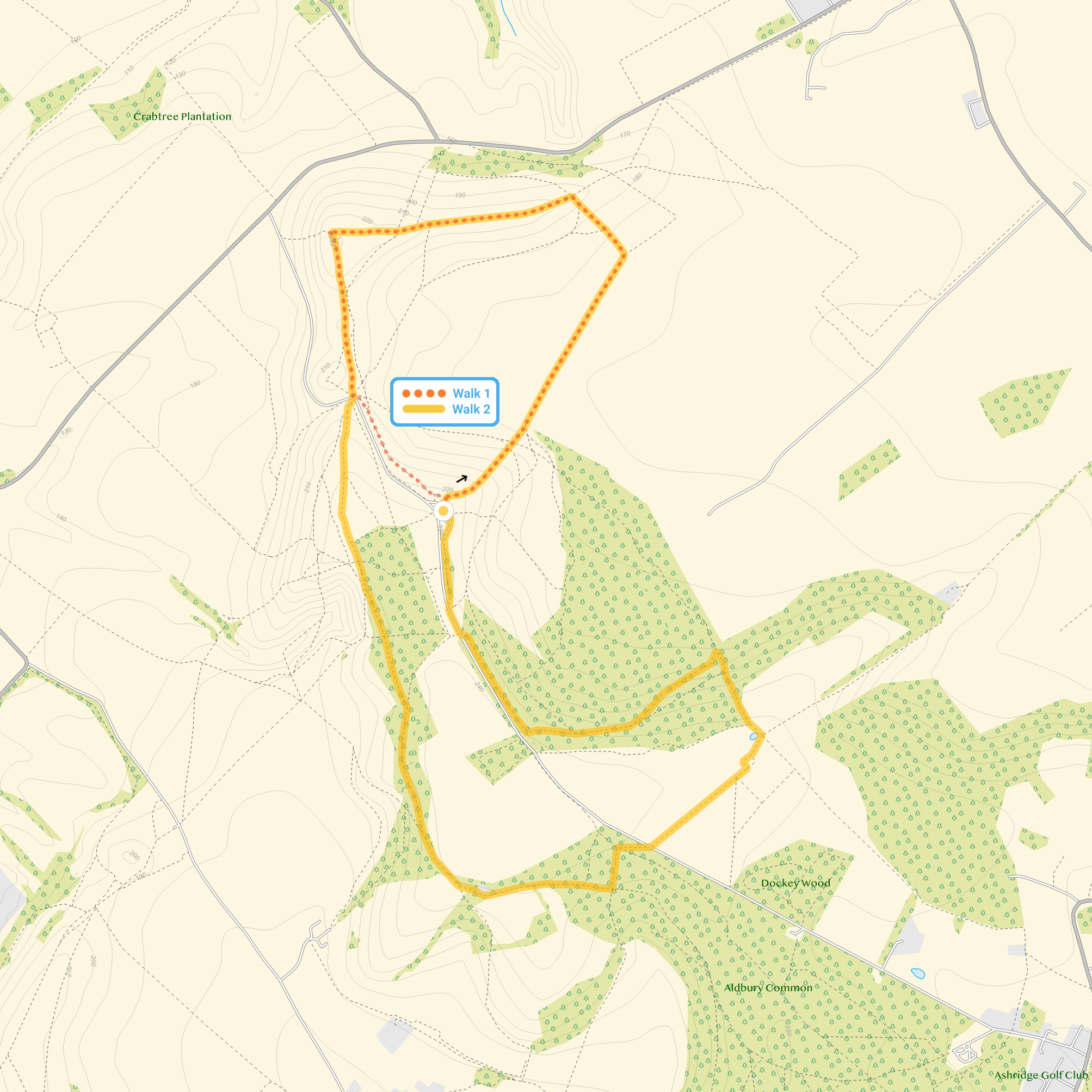 Route map for Ivinghoe Beacon Walk 1, a 2 mile circular walk in Hertfordshire
