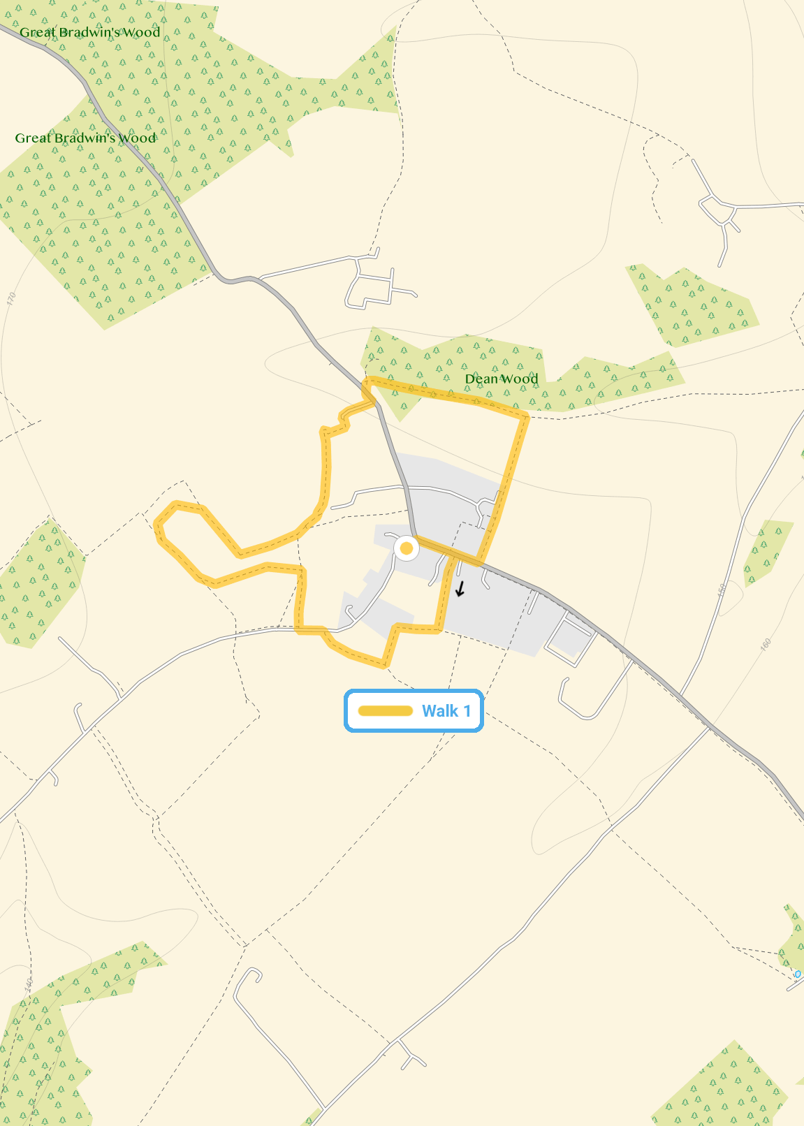 Route map for Jockey End Walk 1, a 1.75 mile circular walk in Hertfordshire