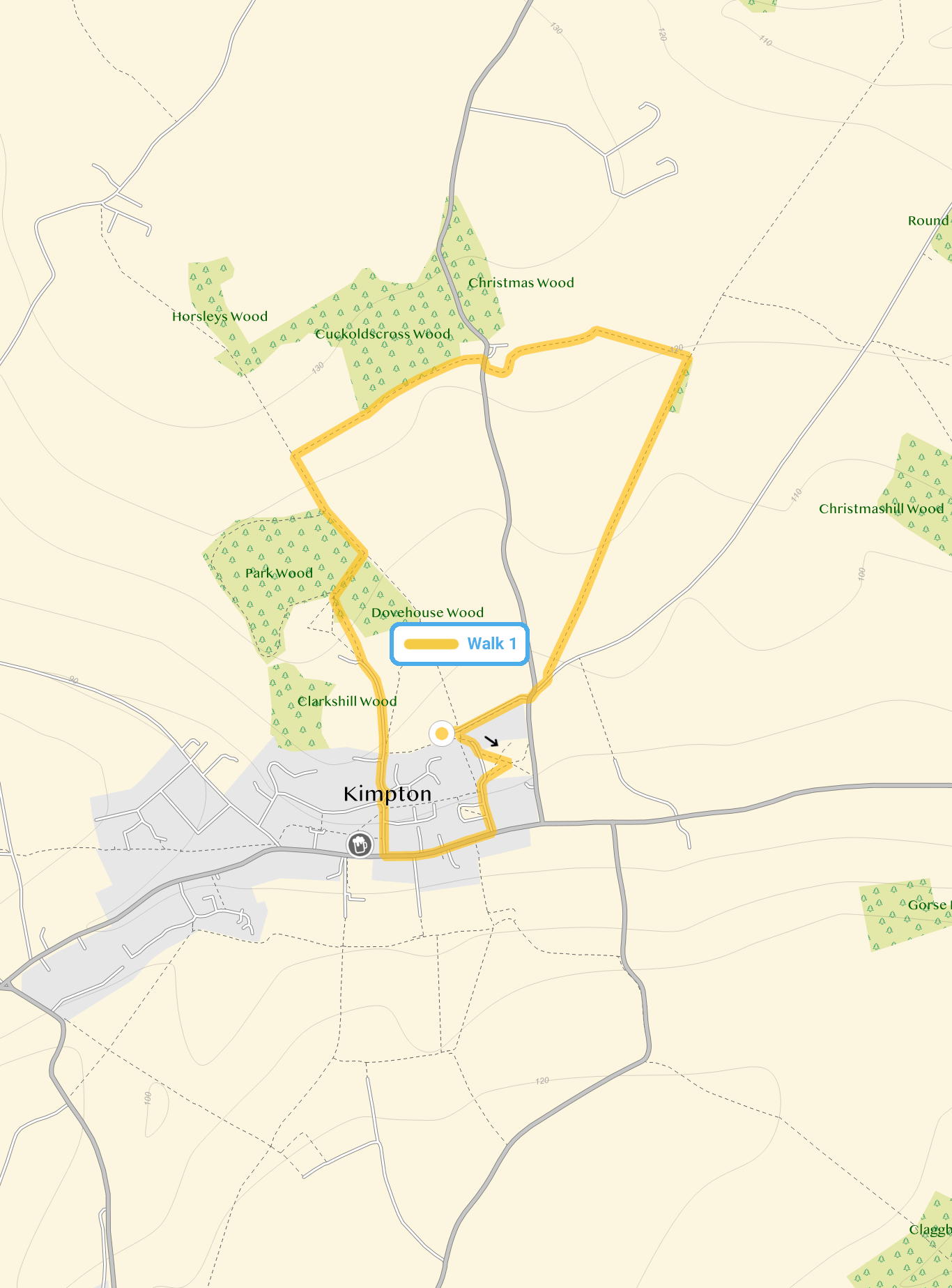 Route map for Kimpton Walk 1, a 2.25 mile circular walk in Hertfordshire
