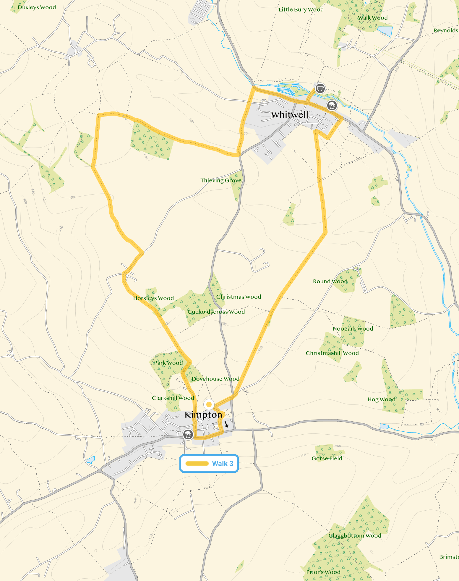 Route map for Kimpton Walk 3, a 5.75 mile circular walk in Hertfordshire