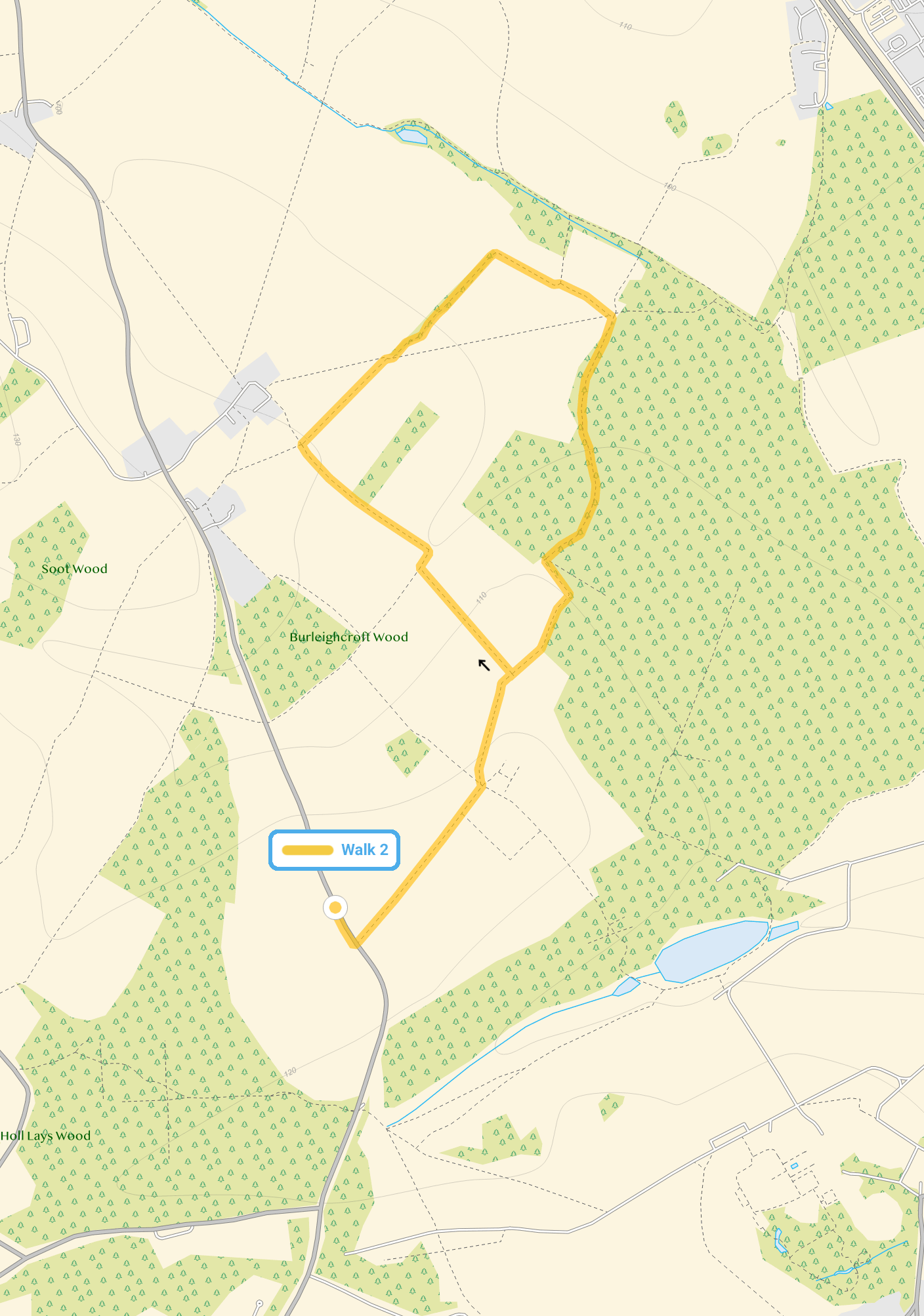 Route map for Langley Walk 2, a 2.5 mile circular walk in Hertfordshire