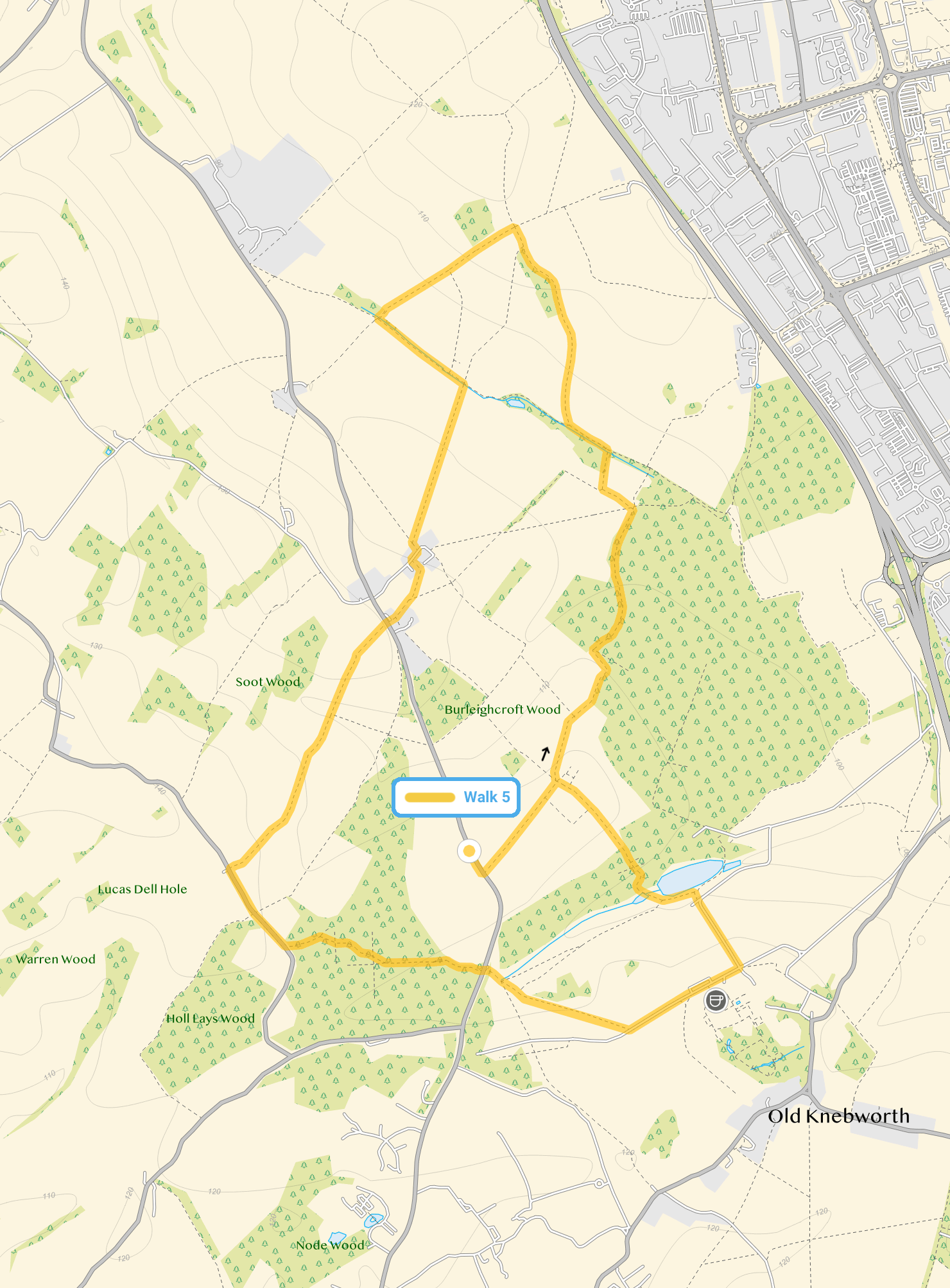 Route map for Langley Walk 5, a 6.5 mile circular walk in Hertfordshire