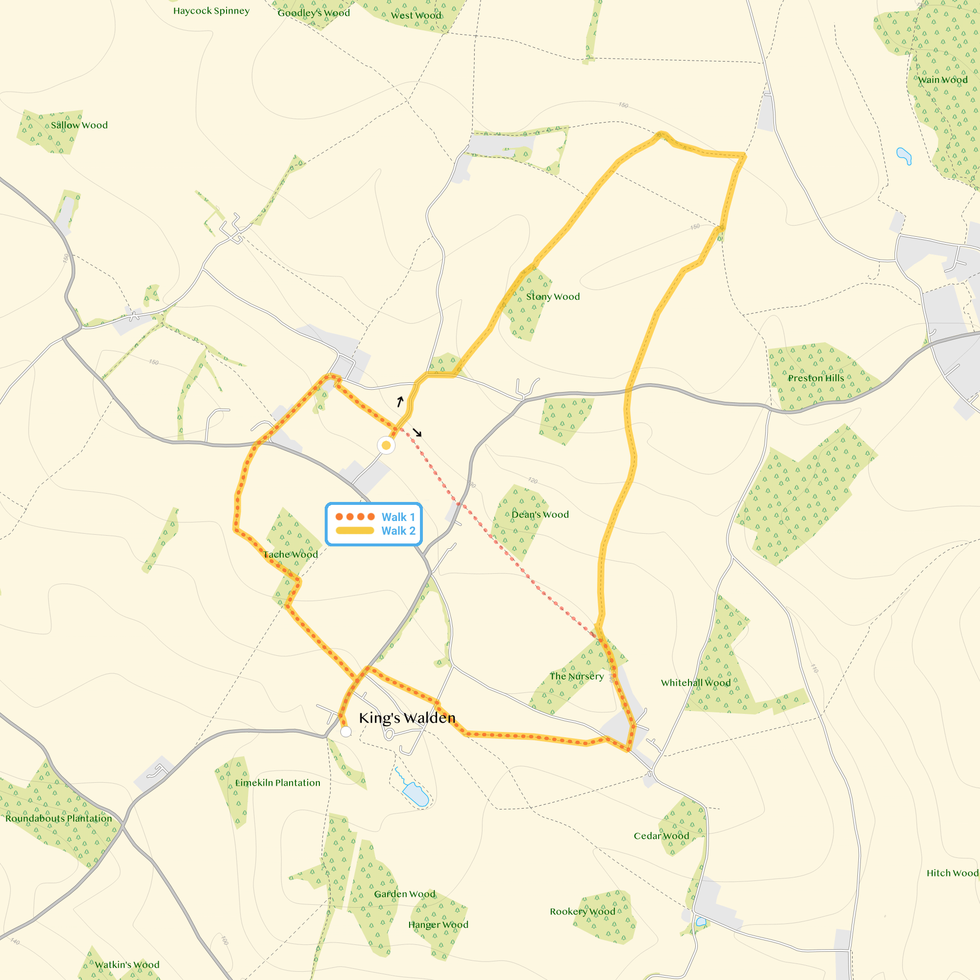 Route map for Ley Green Walk 1, a 2.5 mile circular walk in Hertfordshire