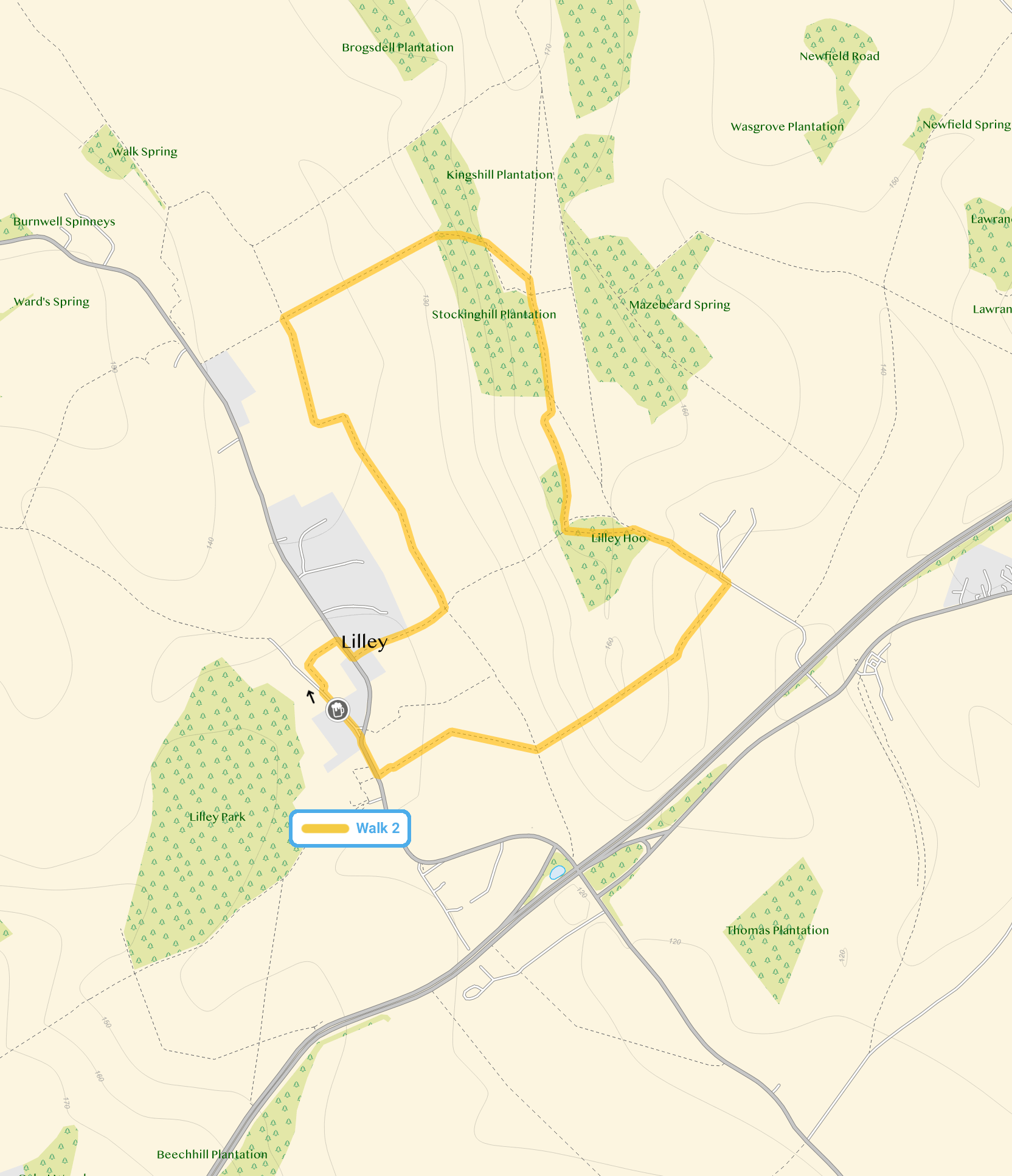 Route map for Lilley Walk 2, a 2.75 mile circular walk in Hertfordshire