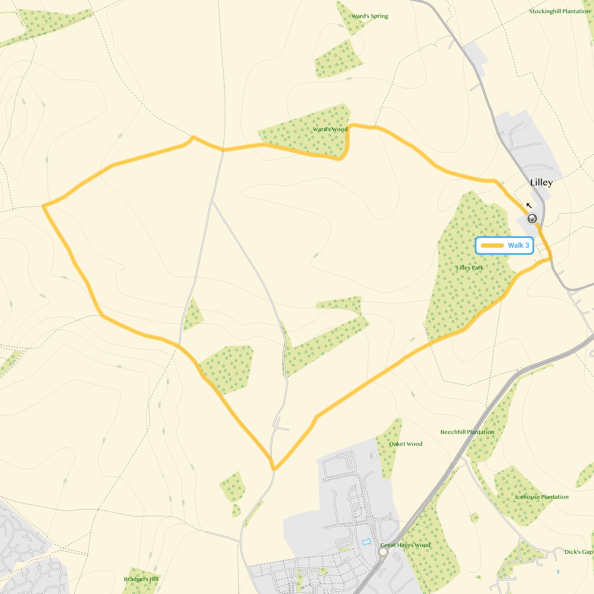 Route map for Lilley Walk 3, a 4 mile circular walk in Hertfordshire