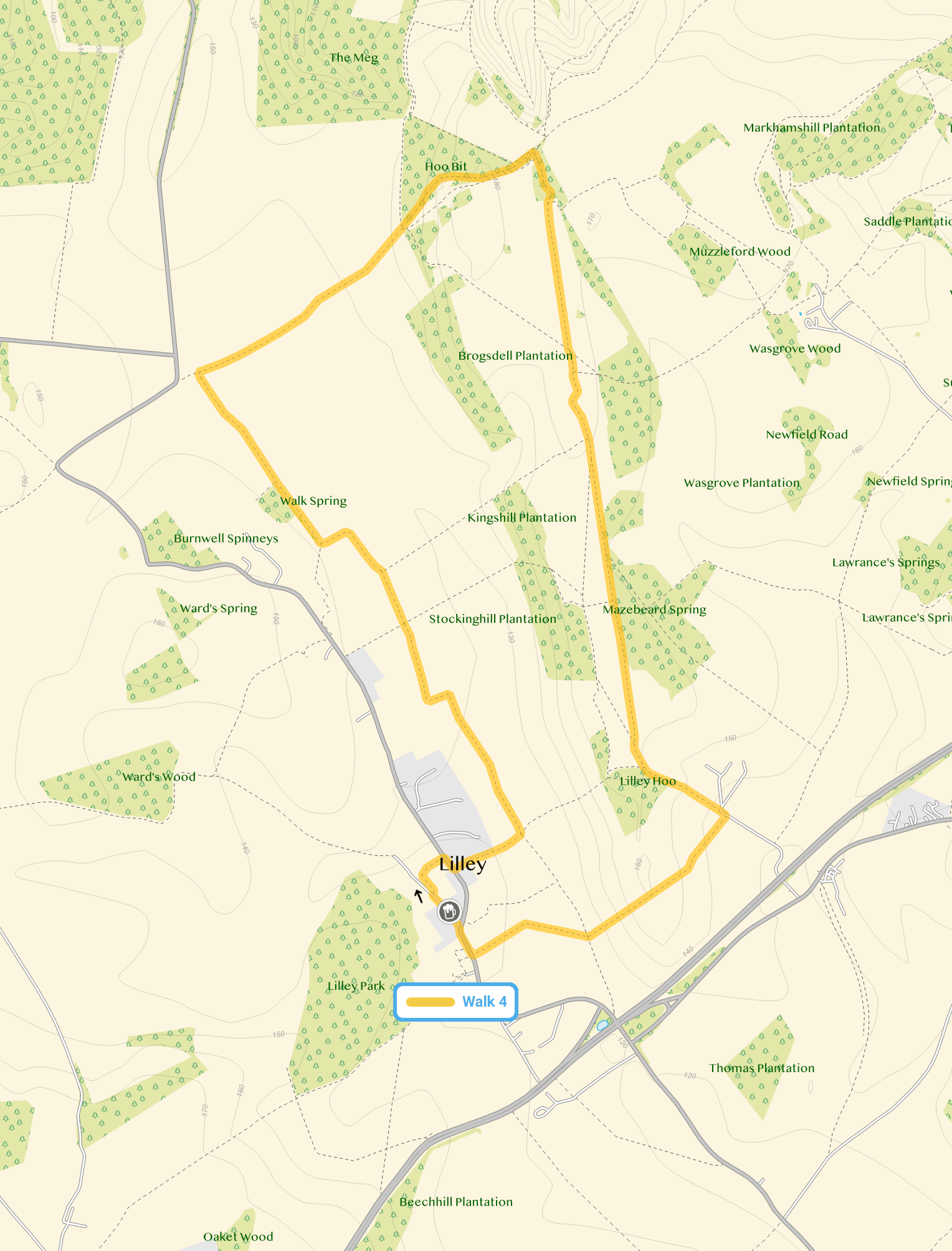 Route map for Lilley Walk 4, a 4.75 mile circular walk in Hertfordshire