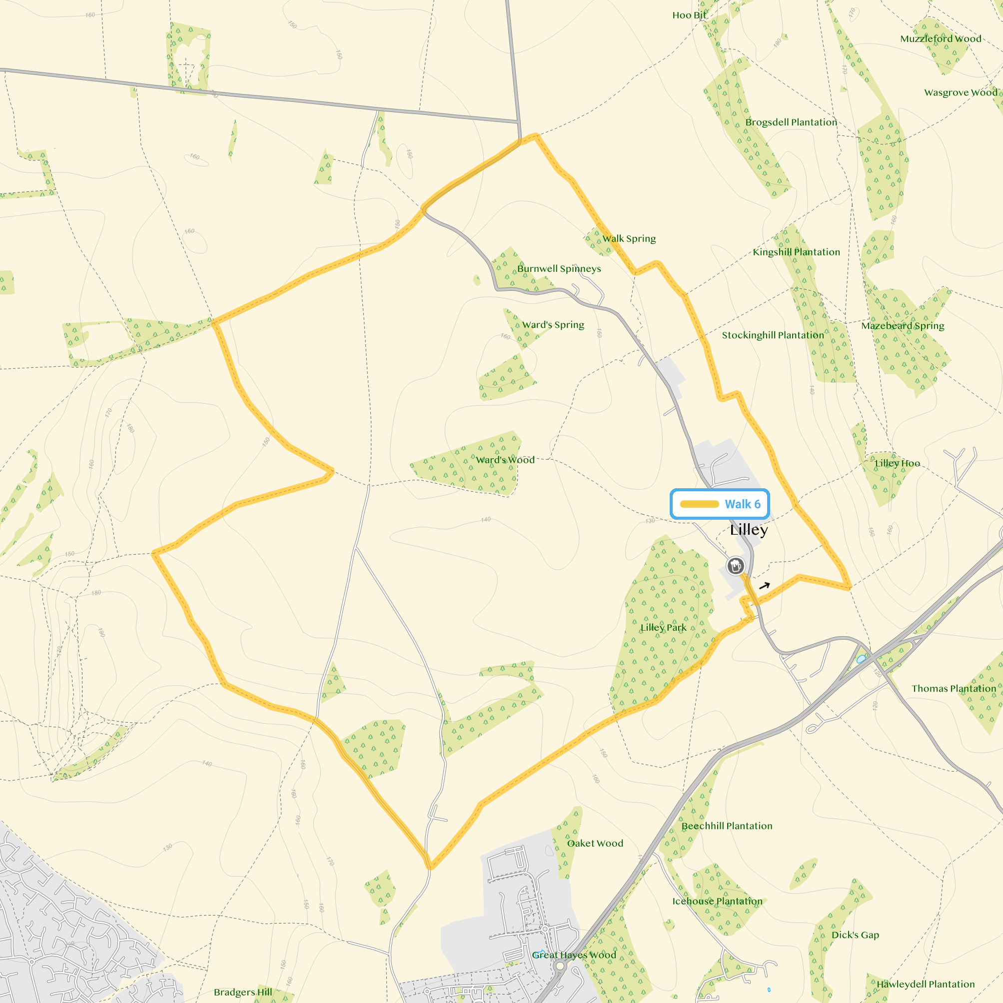 Route map for Lilley Walk 6, a 6.25 mile circular walk in Hertfordshire