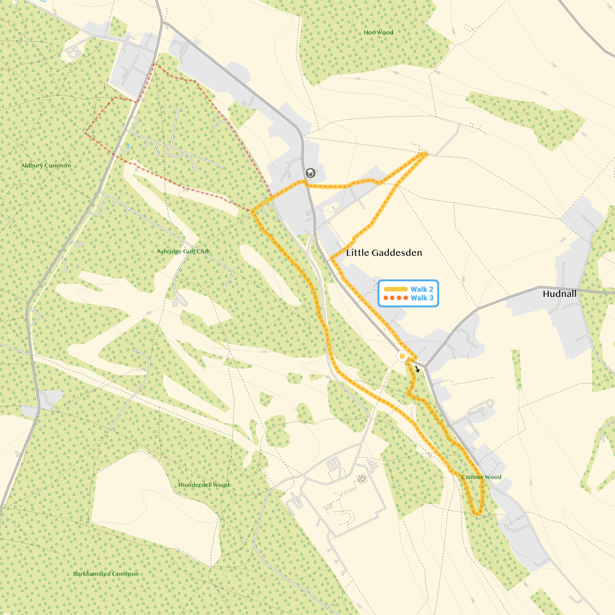 Route map for Little Gaddesden Walk 2, a 3.25 mile circular walk in Hertfordshire