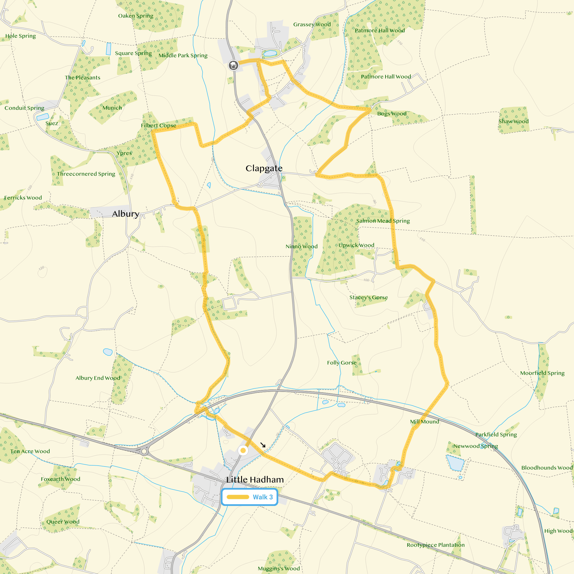 Route map for Little Hadham Walk 3, a 6.5 mile circular walk in Hertfordshire