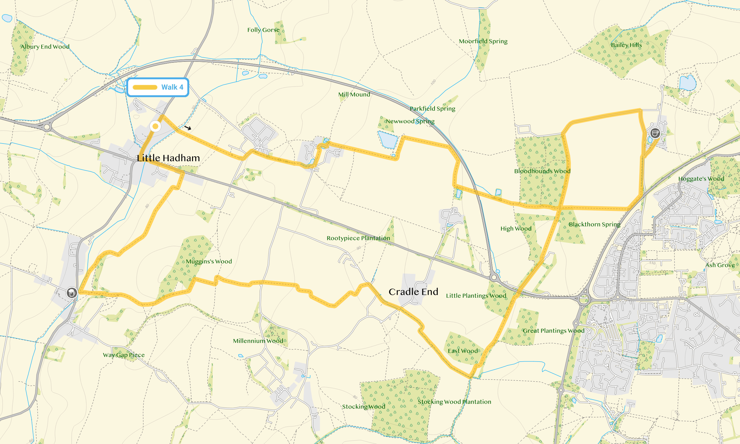 Route map for Little Hadham Walk 4, a 6.5 mile circular walk in Hertfordshire