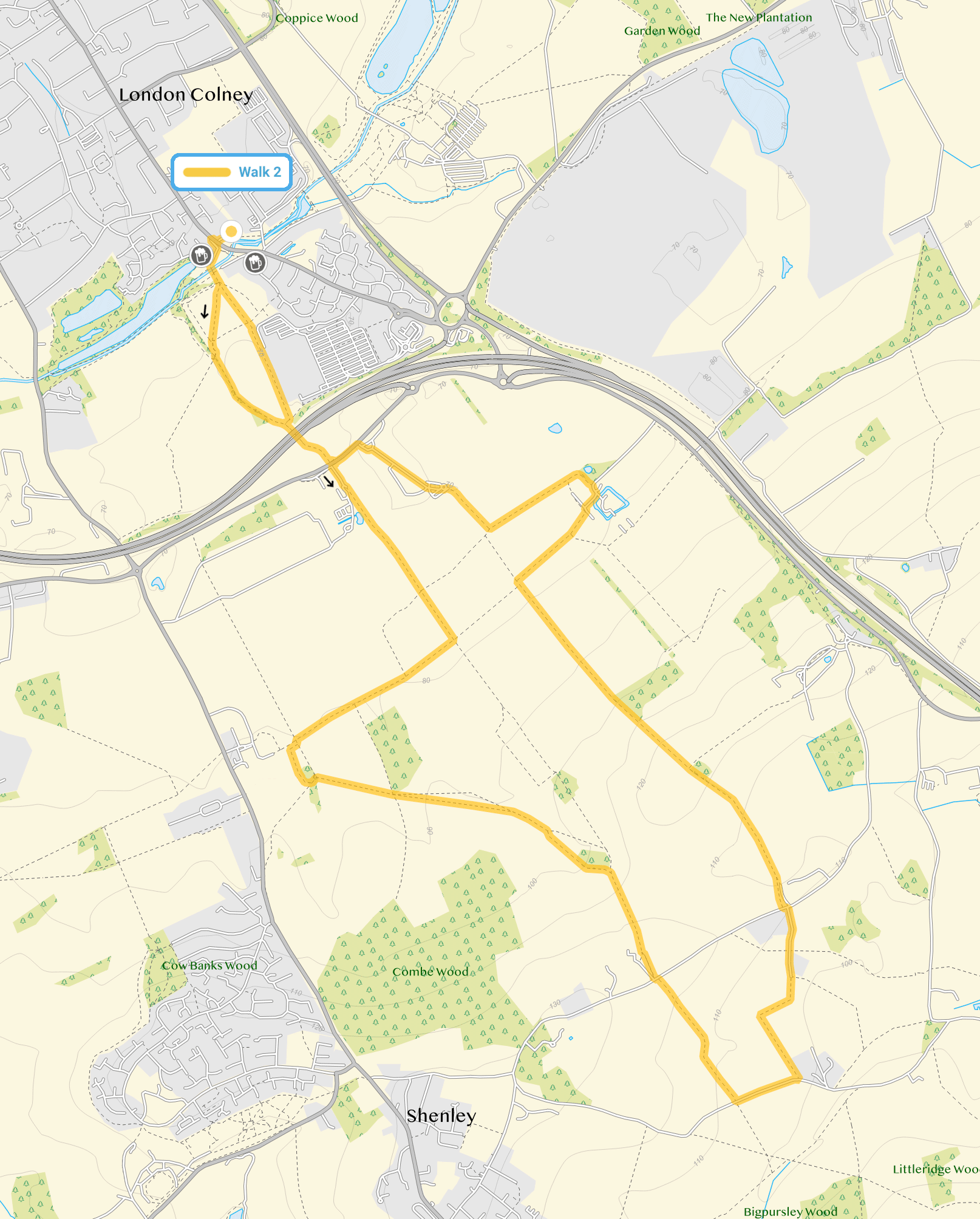 Route map for London Colney Walk, a 5.5 mile circular walk in Hertfordshire