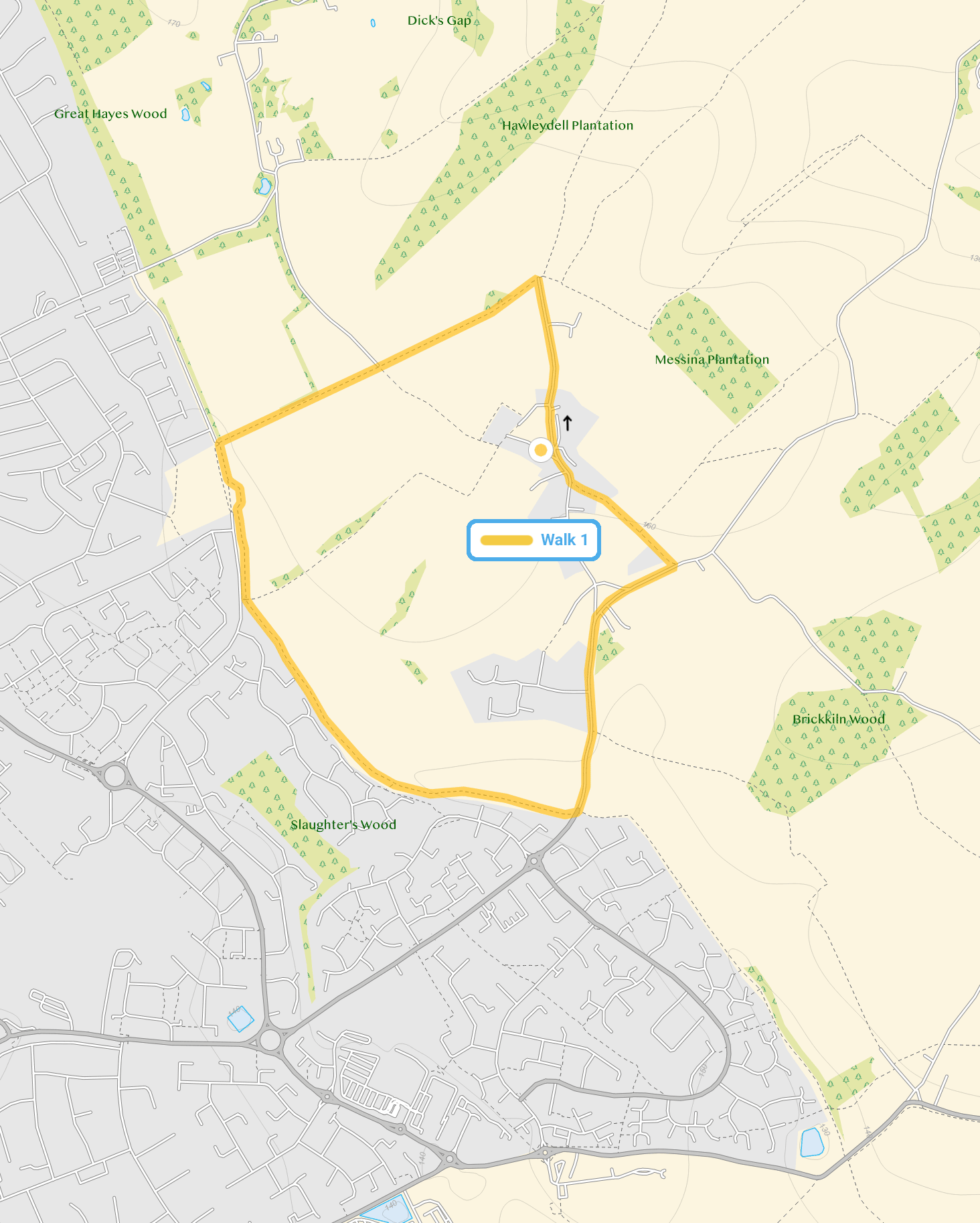 Route map for Mangrove Green Walk, a 2.25 mile circular walk in Hertfordshire